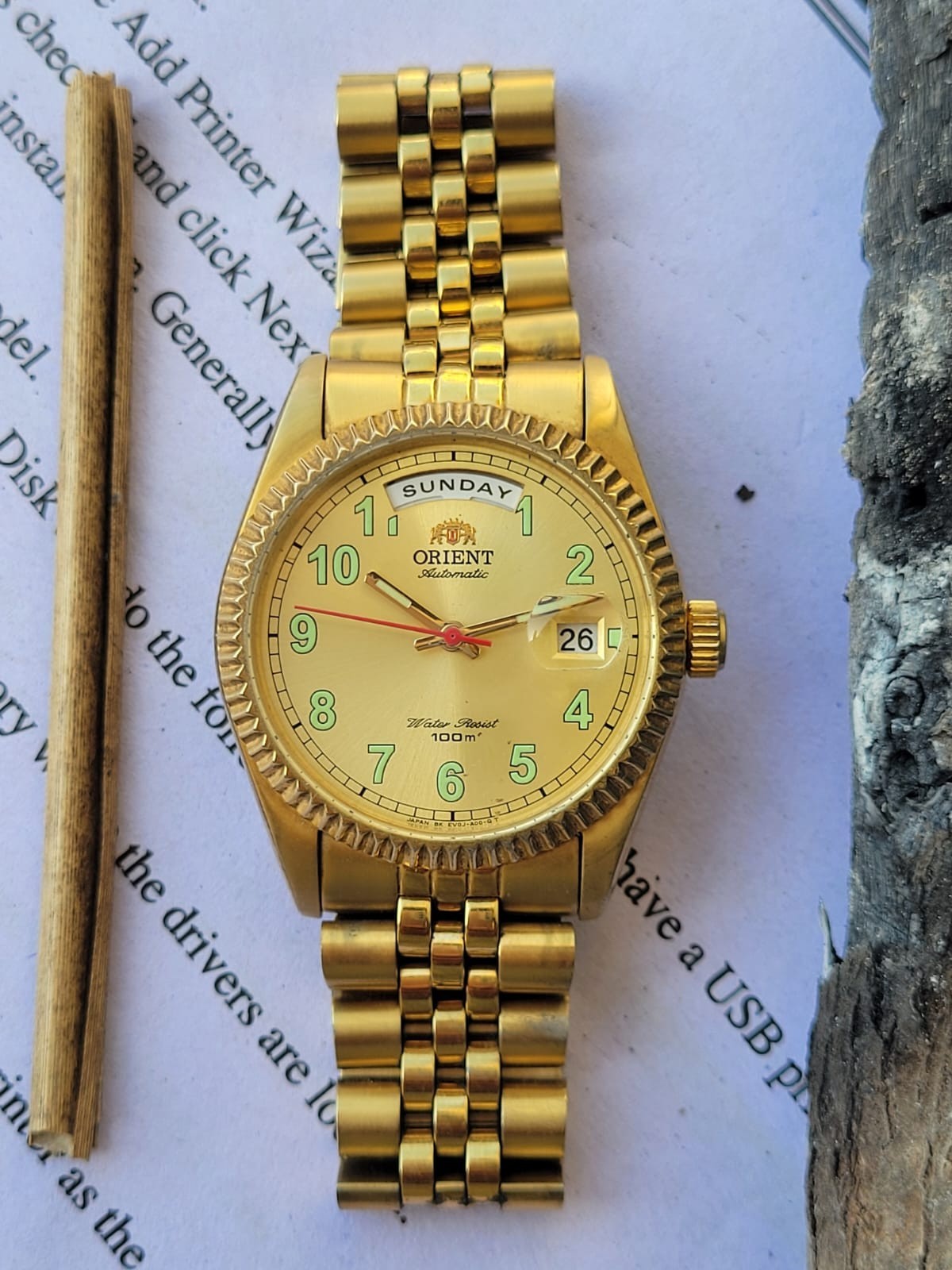 Orient President Gold Plated Fluted Bezel EV0J-A0-B Automatic Vintage Watch