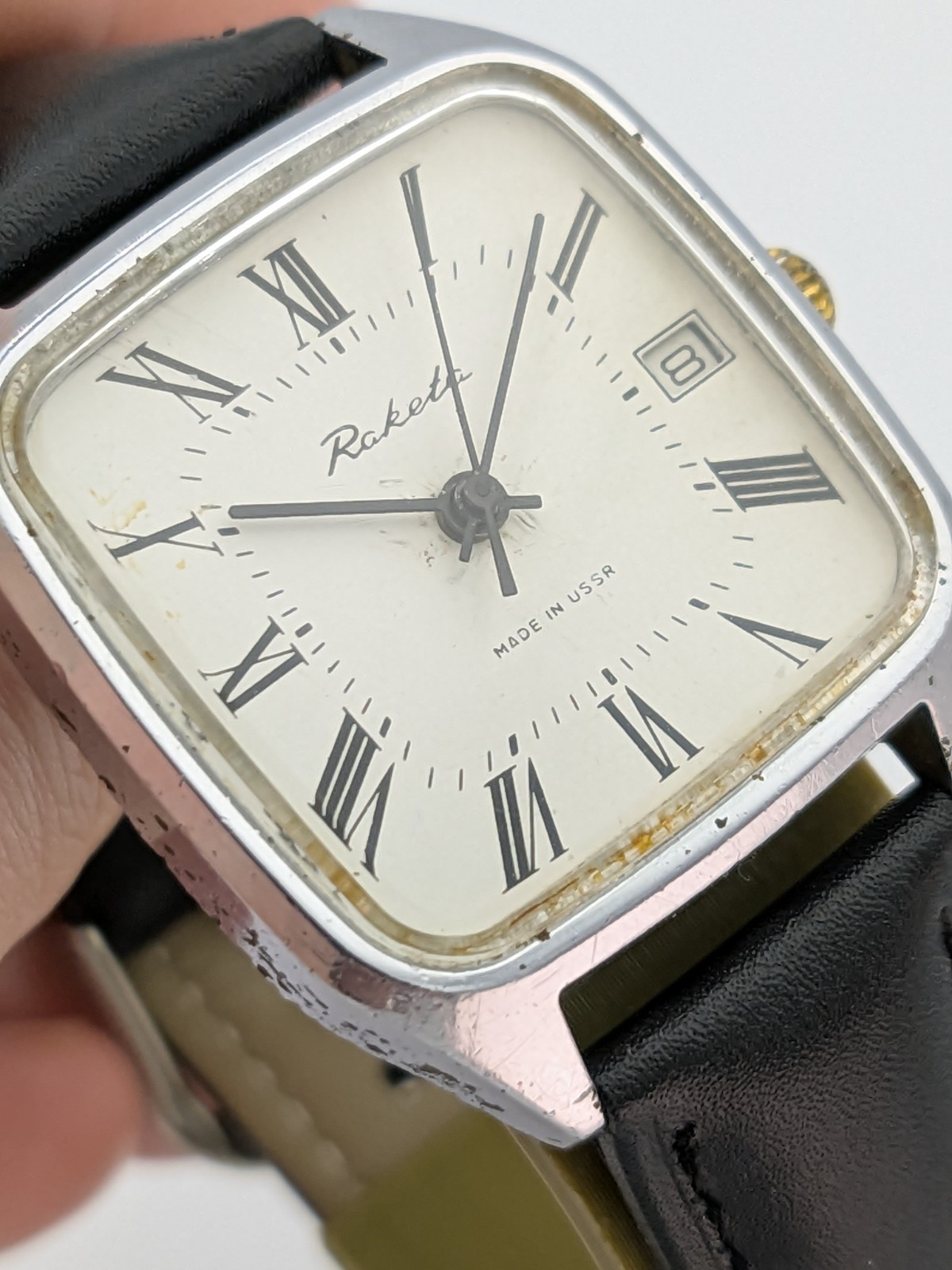 Raketa 2614 Square Vintage Watch Soviet USSR Men Roman Date Mechanical 1970s