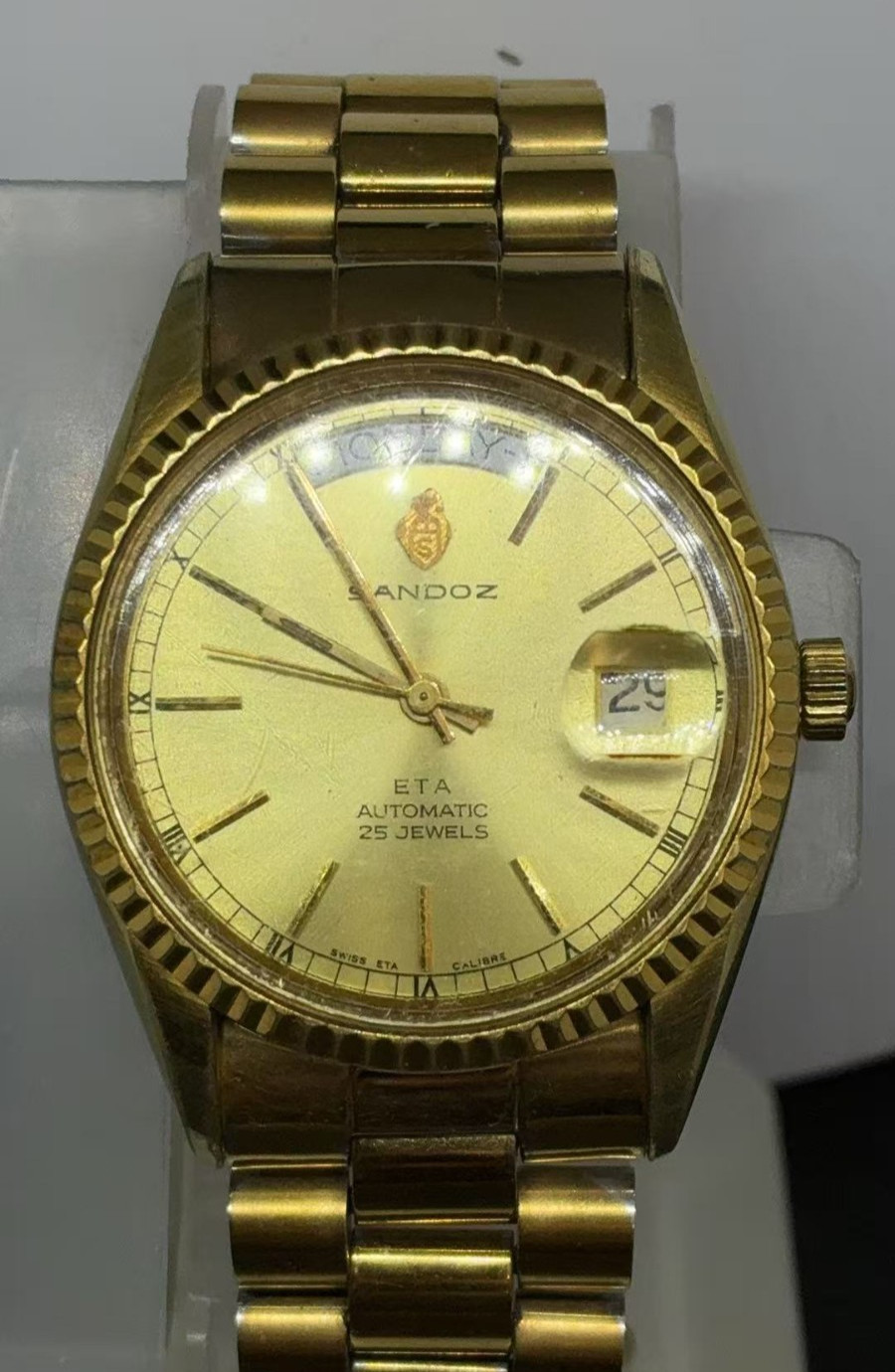 SANDOZ 35.5mm SWISS ETA 2834-2 25J AUTOMATIC President Men’s Watch (Lot2816)