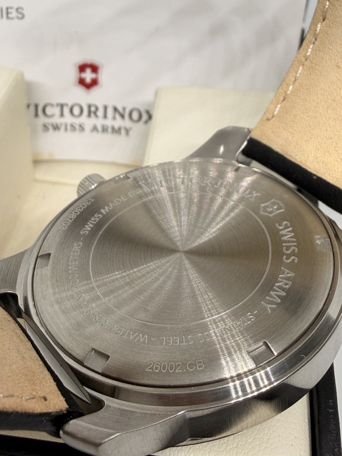 Victorinox Swiss Army Quartz White Dial Arabic Date Black Leather 100m