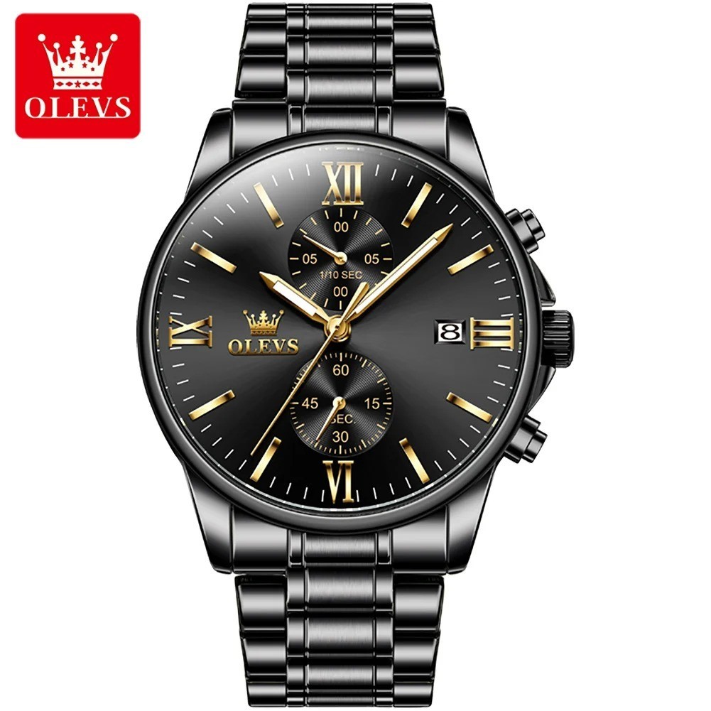 OLEVS 2886 Classic Black Quartz Watch for Men Elegant Chronograph Auto Date Cloc