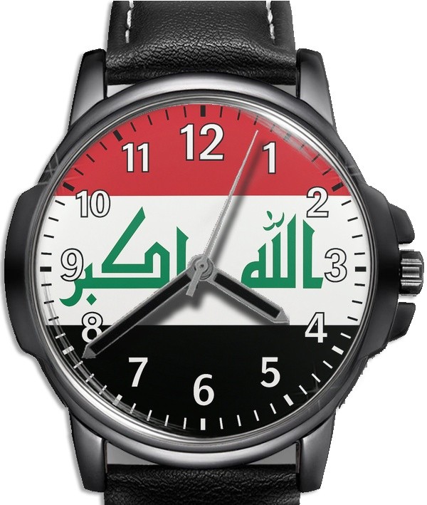 Flag Of Iraq Leather Strap Big Dial Wrist Watch