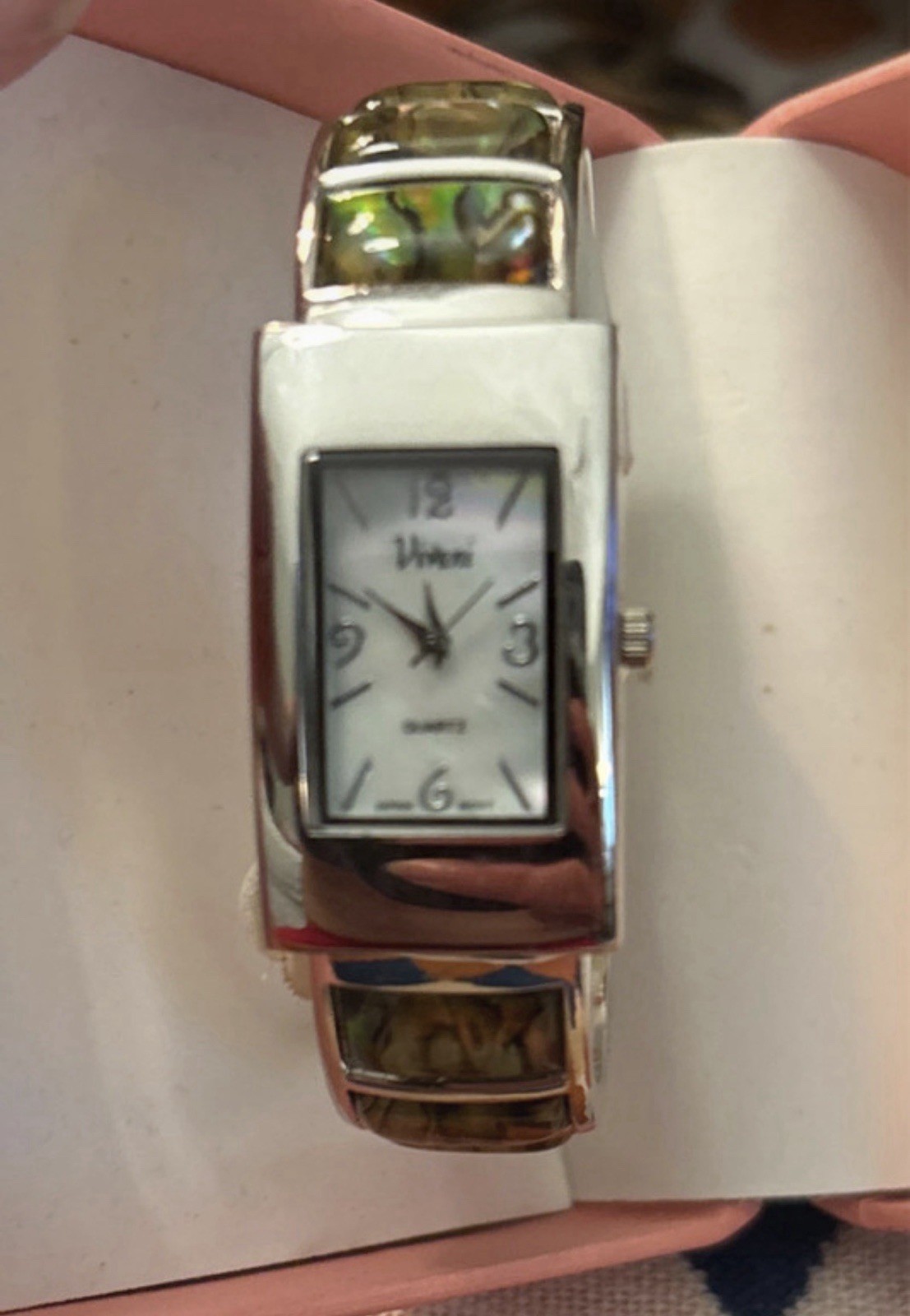 Vivani Women’s Quartz Rectangle White Dial Silver Metal Bracelet Watch w/Box