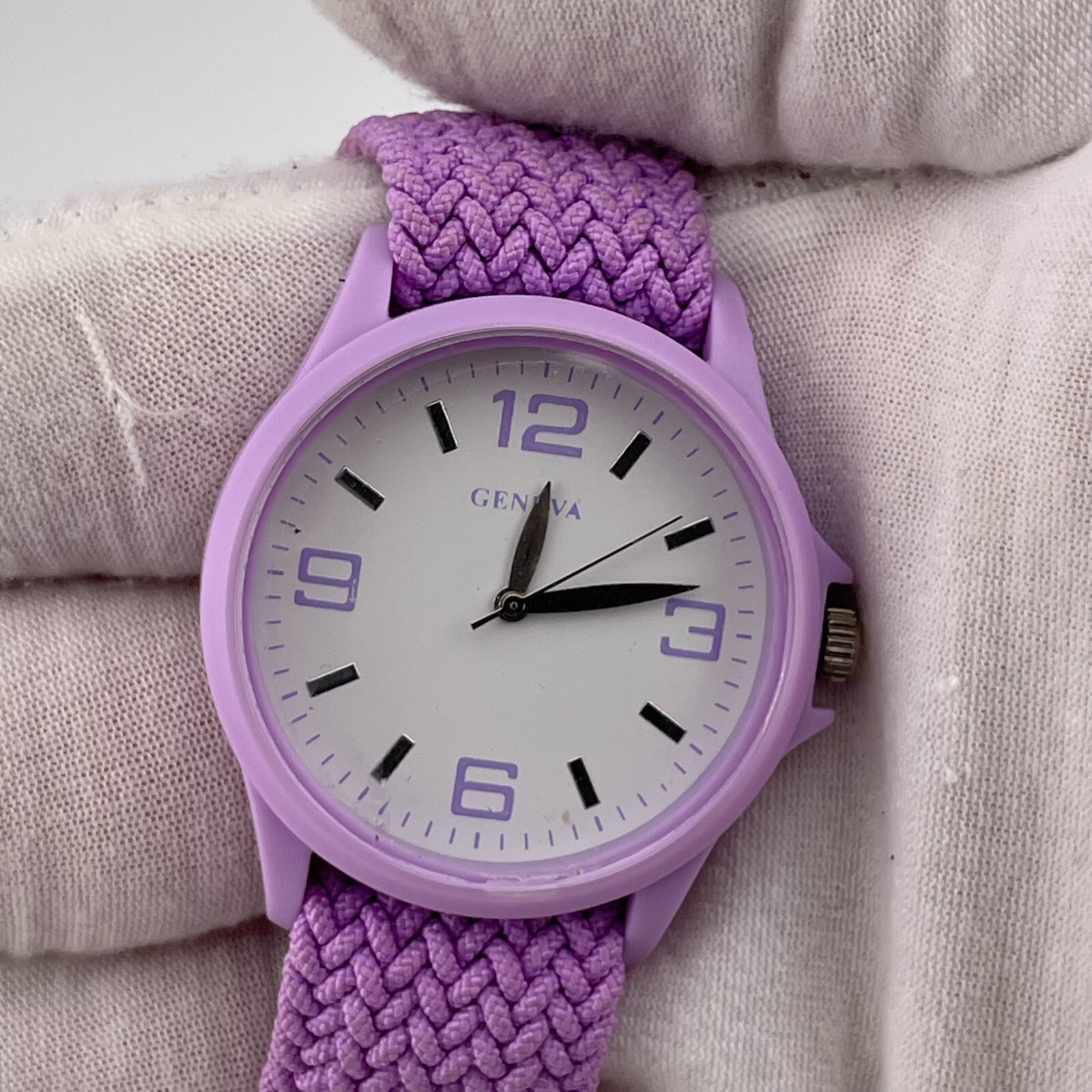 Geneva Womens Watch 39mm Case Purple One Piece Nylon Strap Quartz Analog