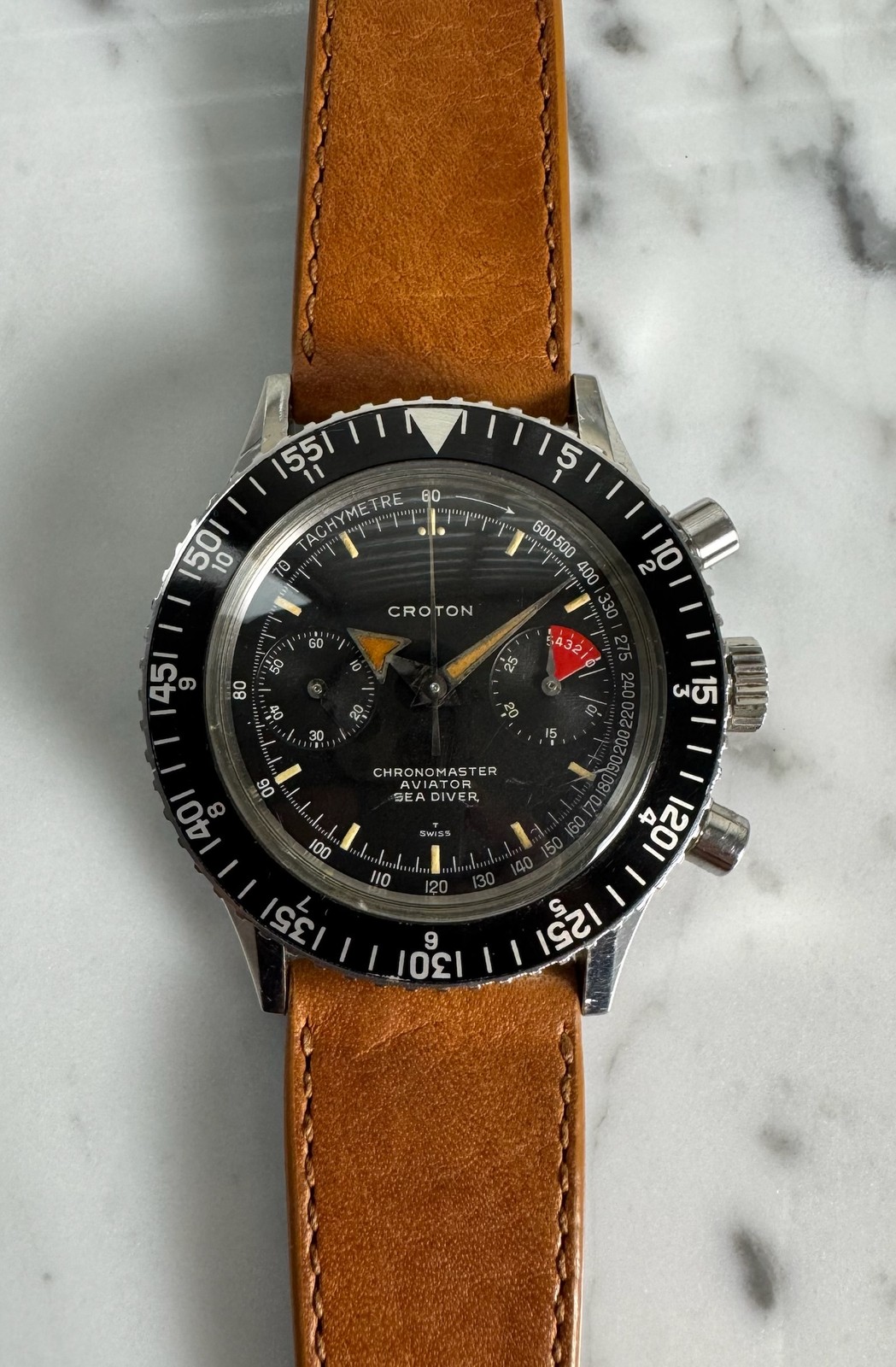 Croton Chronomaster Sea Diver Steel Chronograph Yellow Patina 1965 (Unpolished)
