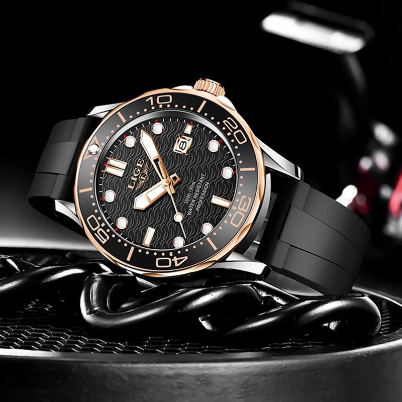 44MM LIGE Luxury Quartz Watch Men’s Diver Silicone 30M Waterproof Luminous NEW