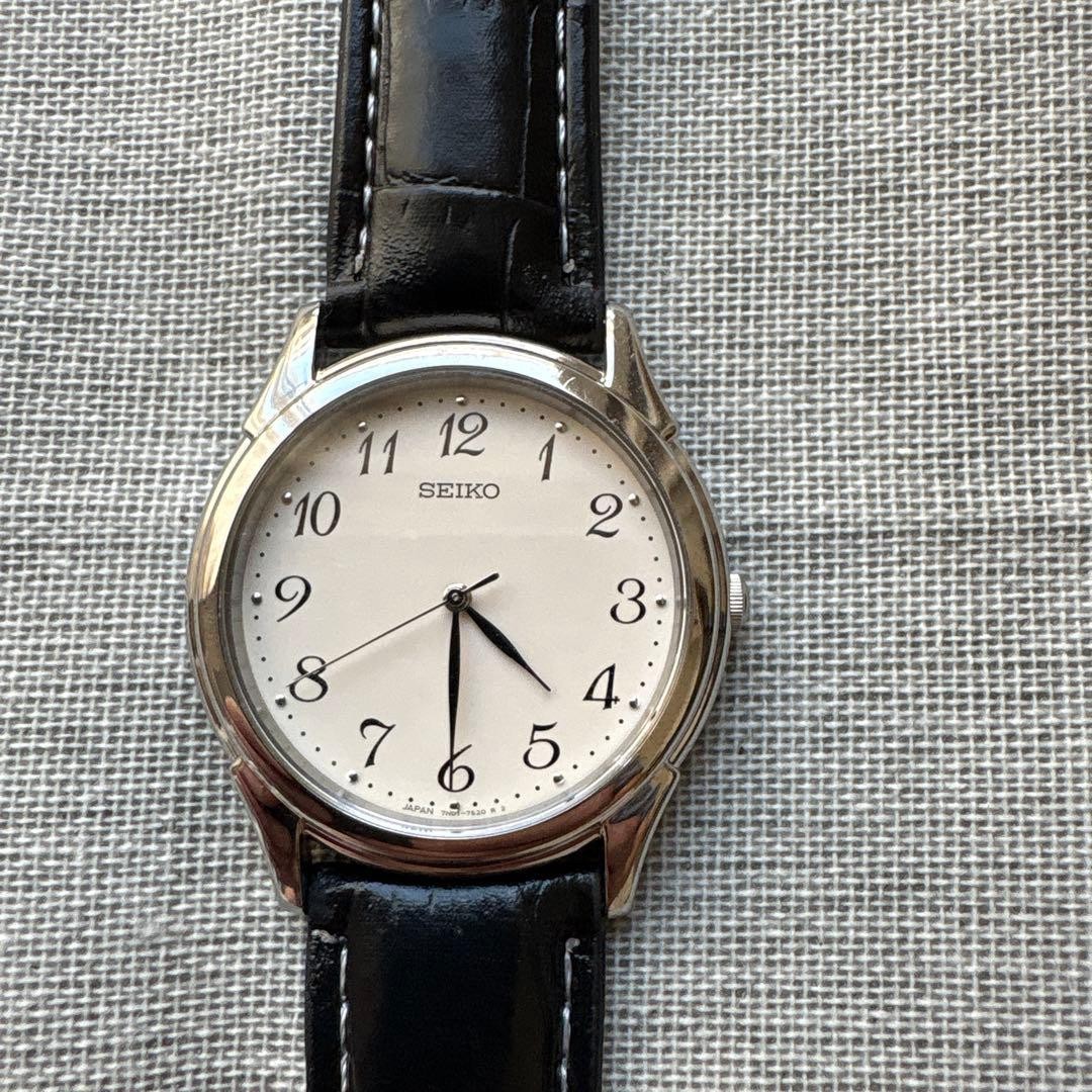 SEIKO 7N01-7141 Watch Men’s Quartz Ivory Dial Black Band
