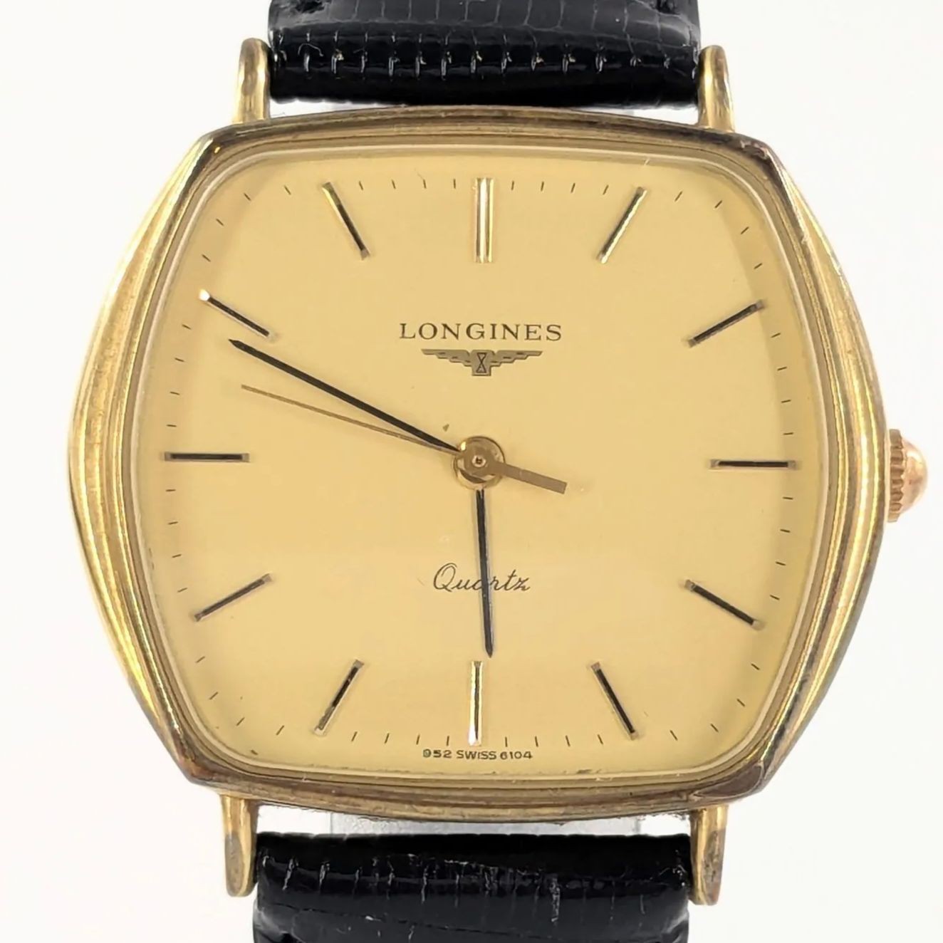 Longines L156.4 Hexagon Gold Dial Quartz 34mm Men Dress Watch Leather Strap Box