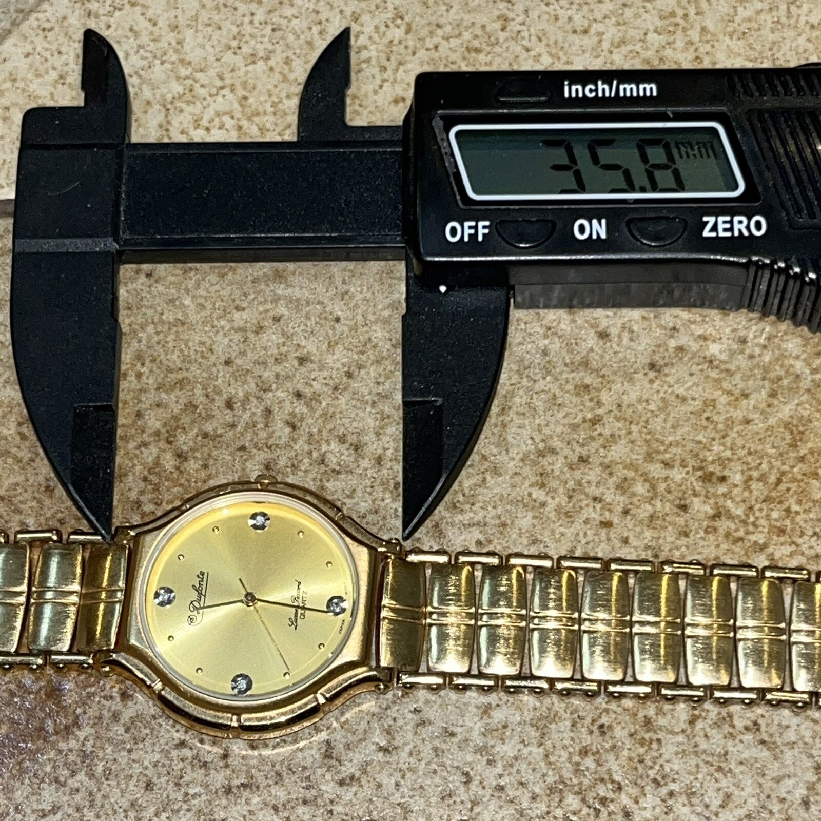 Vintage Dufonte Lucien Piccard Quartz Watch 33mm Rhinstone Hour Marks Runs Great