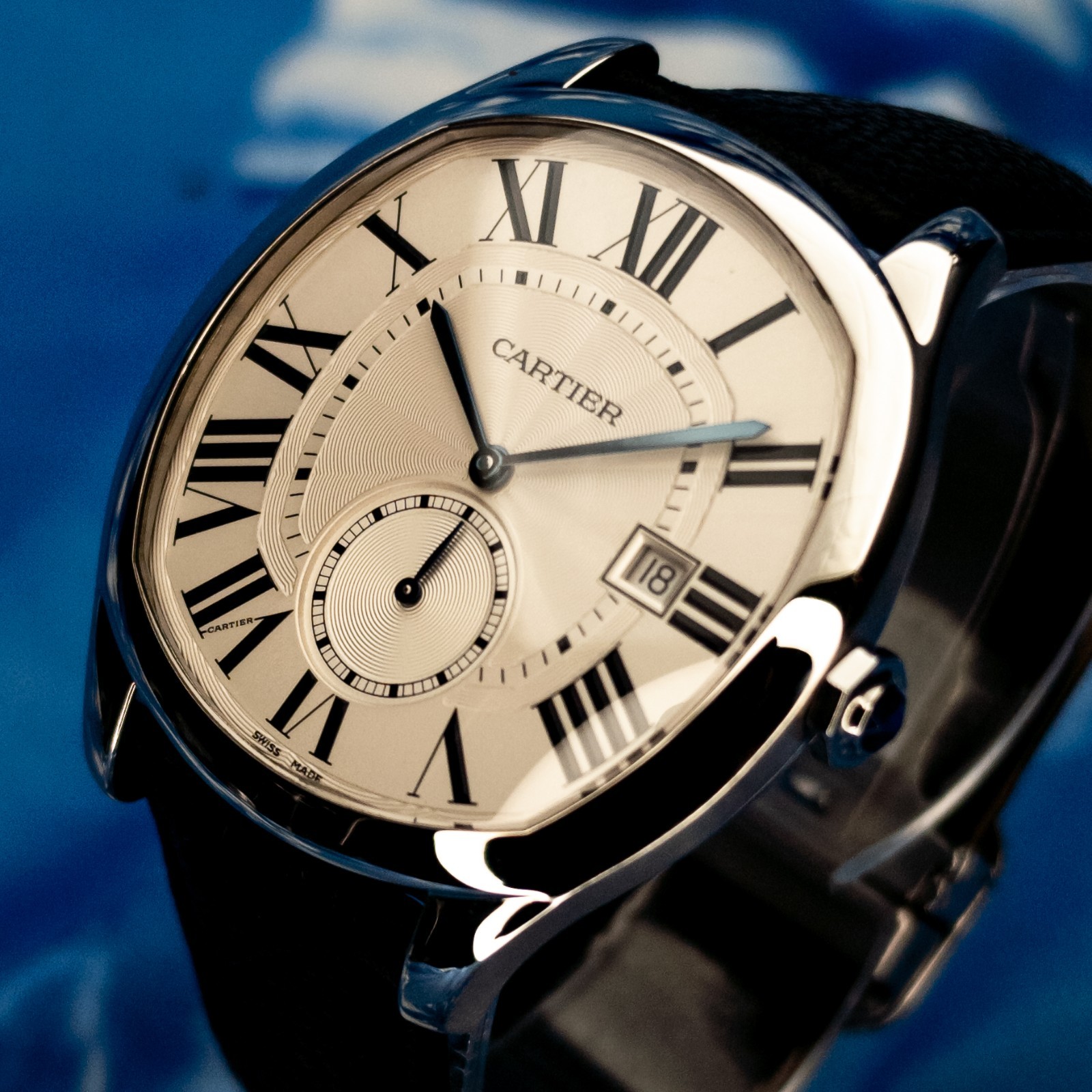 Cartier Drive de Cartier WSNM0004 Silver Guilloché | Blued Hands Men’s Watch B&P