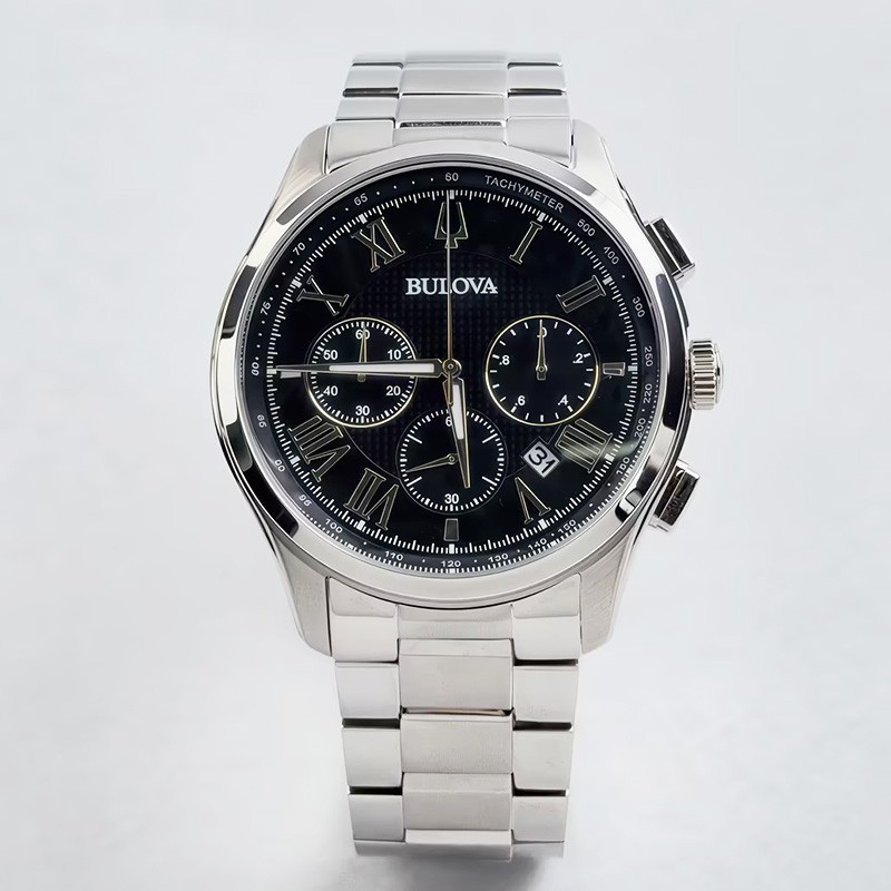 Bulova Wilton 96B288 Classic Black Dial Chronograph Quartz Men’s Watch 46.5mm