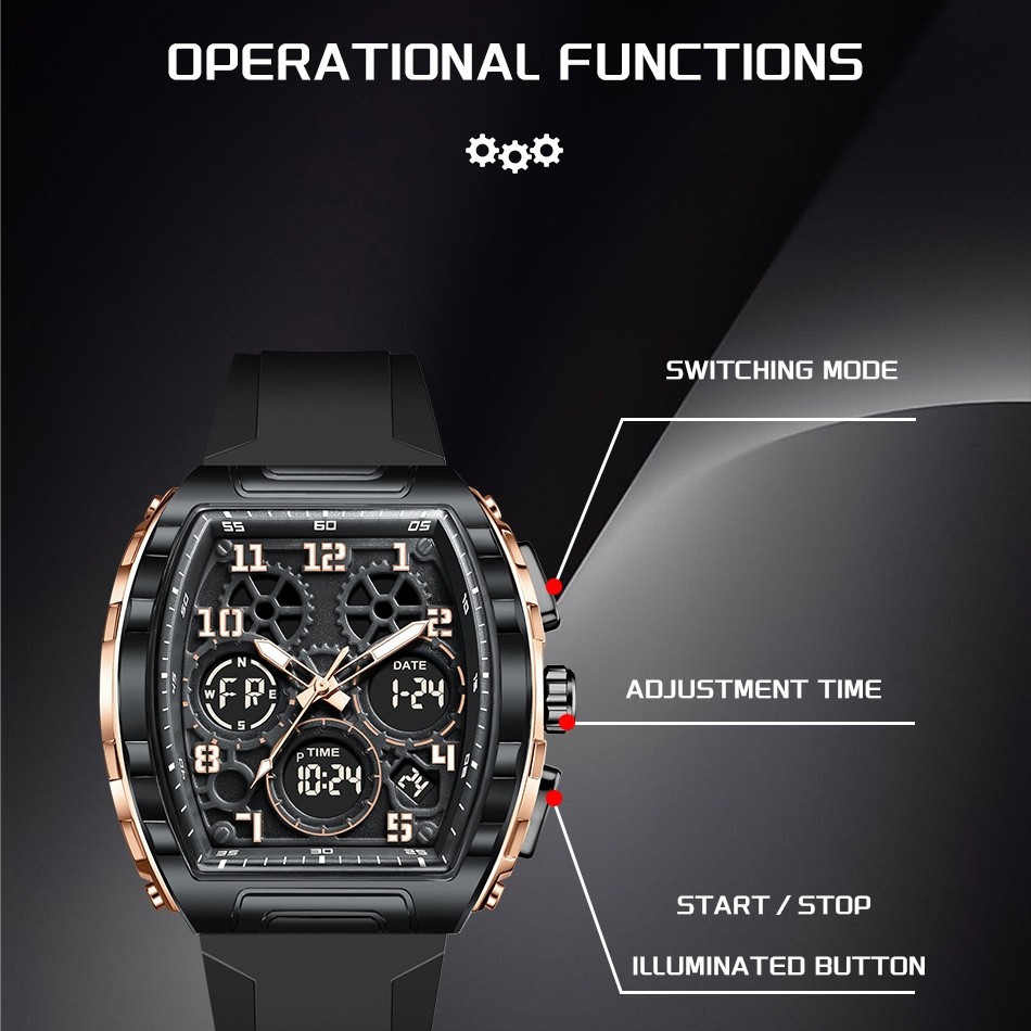 Men Watch Quartz Rectangle Date Chronograph Waterproof Male Sports Wristwatch