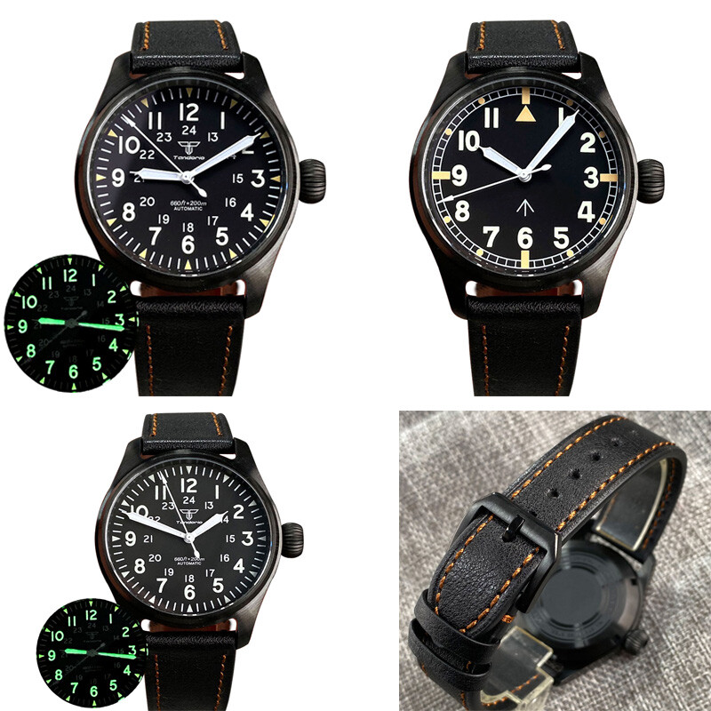 Tandorio 39mm 20ATM NH35A PT5000Sapphire Glass Black PVD Pilot Diving Men Watch