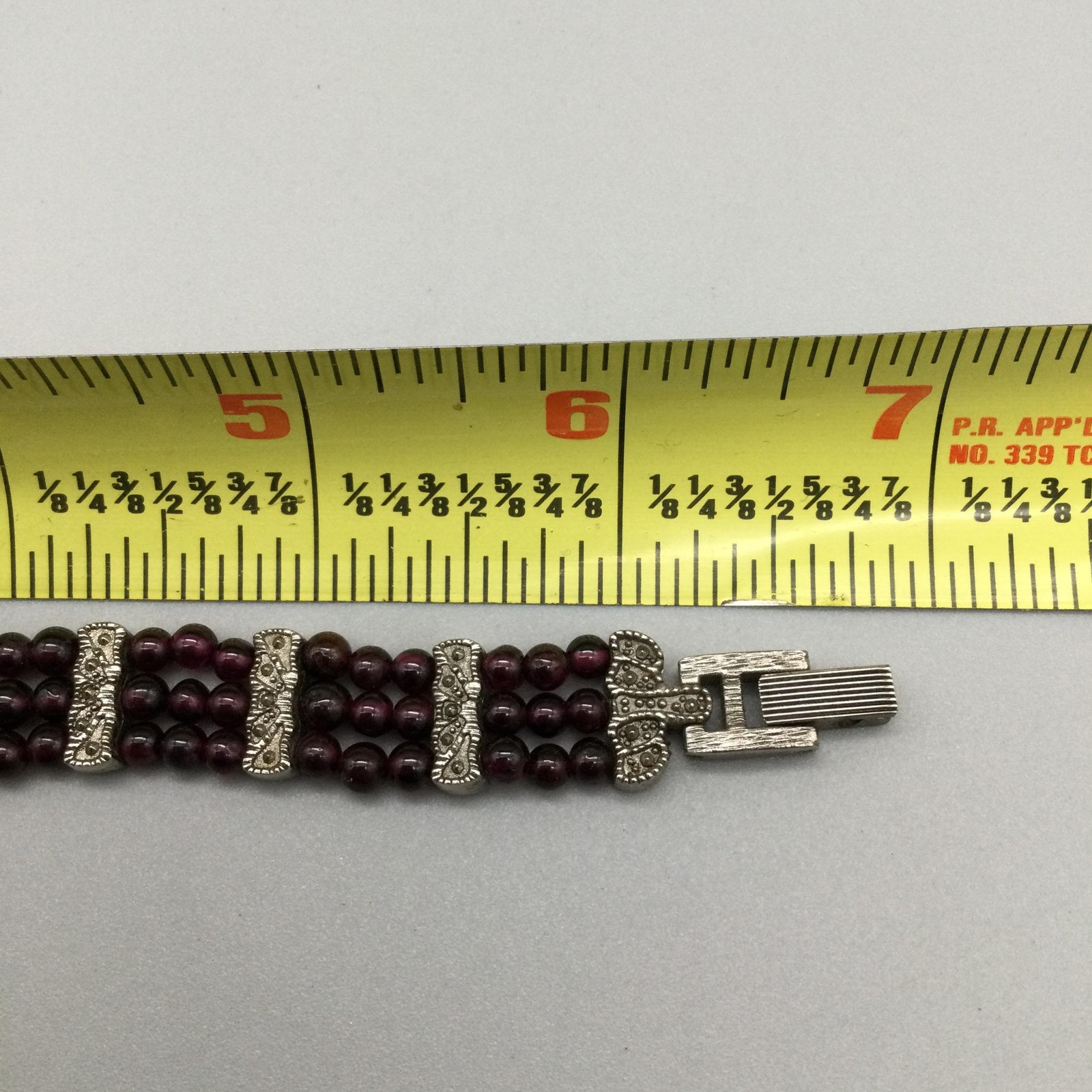 Avon Womens Watch 23mm Marcasite Red Bead Bracelet Silver Tone New Battery 6.5″