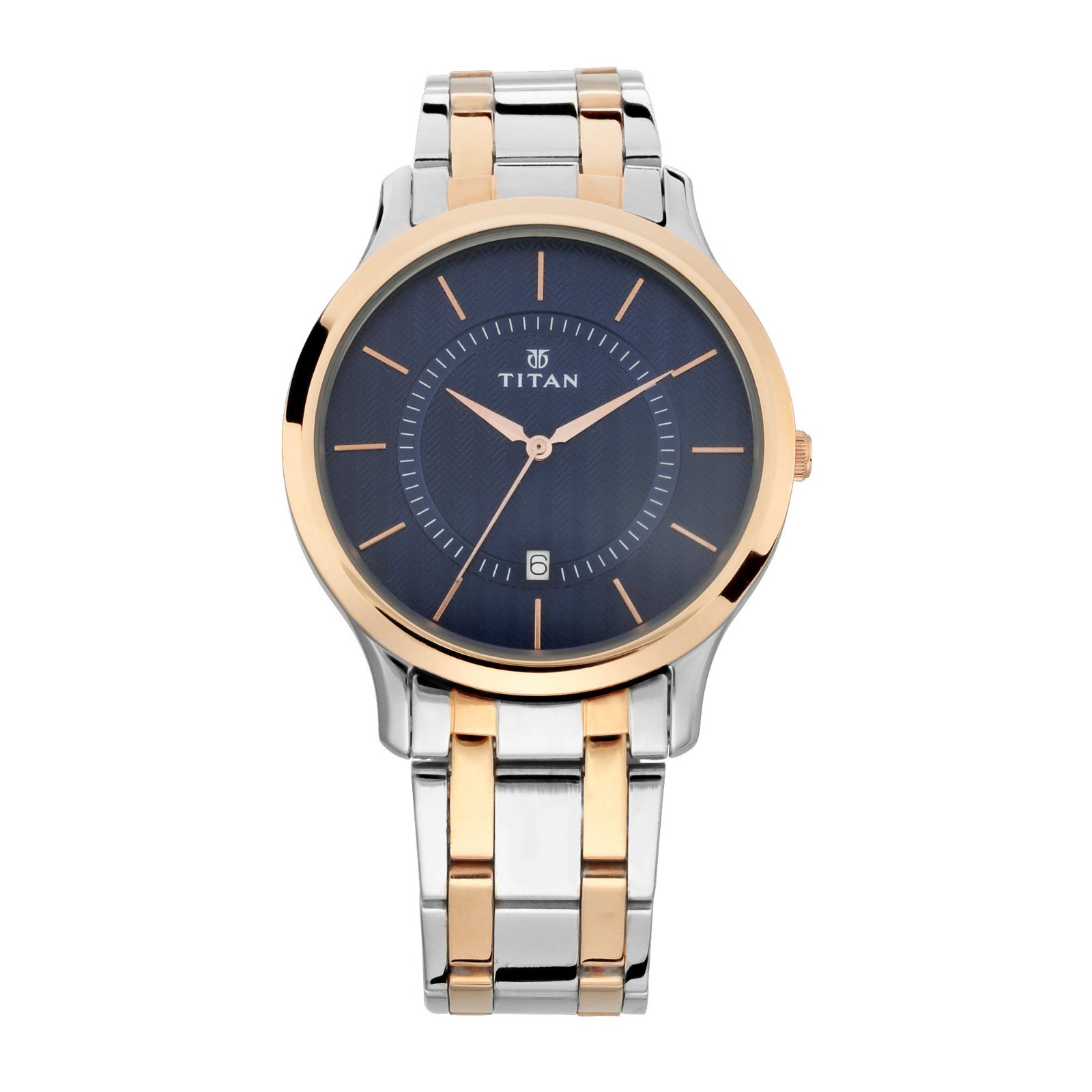 Titan 1825KM01 Mens Watch Rose Gold Mesh Strap Blue Crystal Dial 47mm