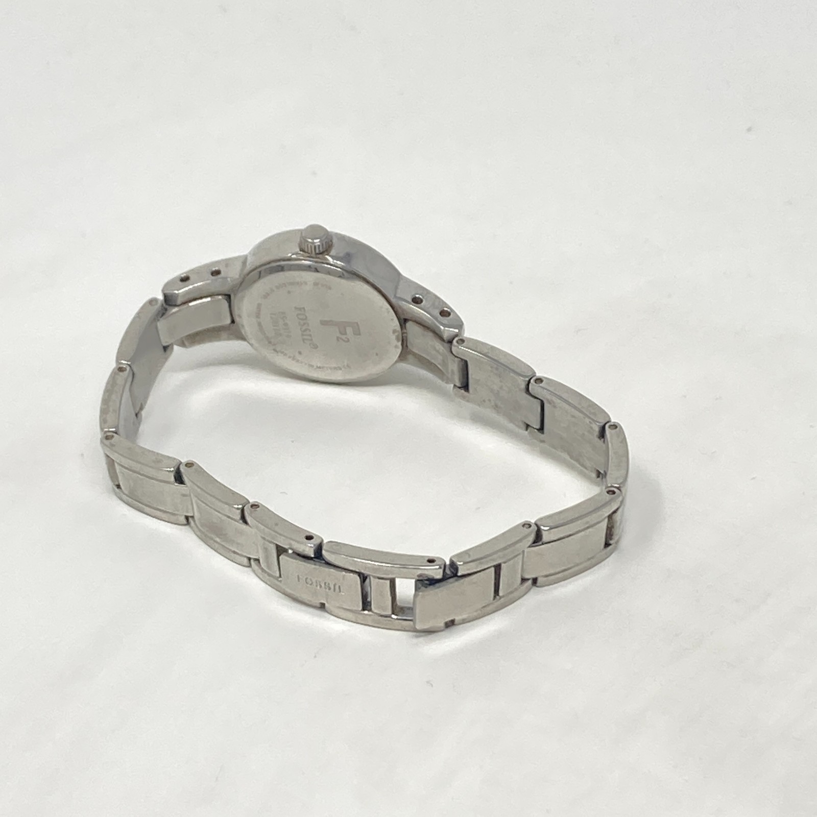 Fossil F2 Womens Watch 22mm Silver Tone Green Dial Faceted WR New Battery 6.25″