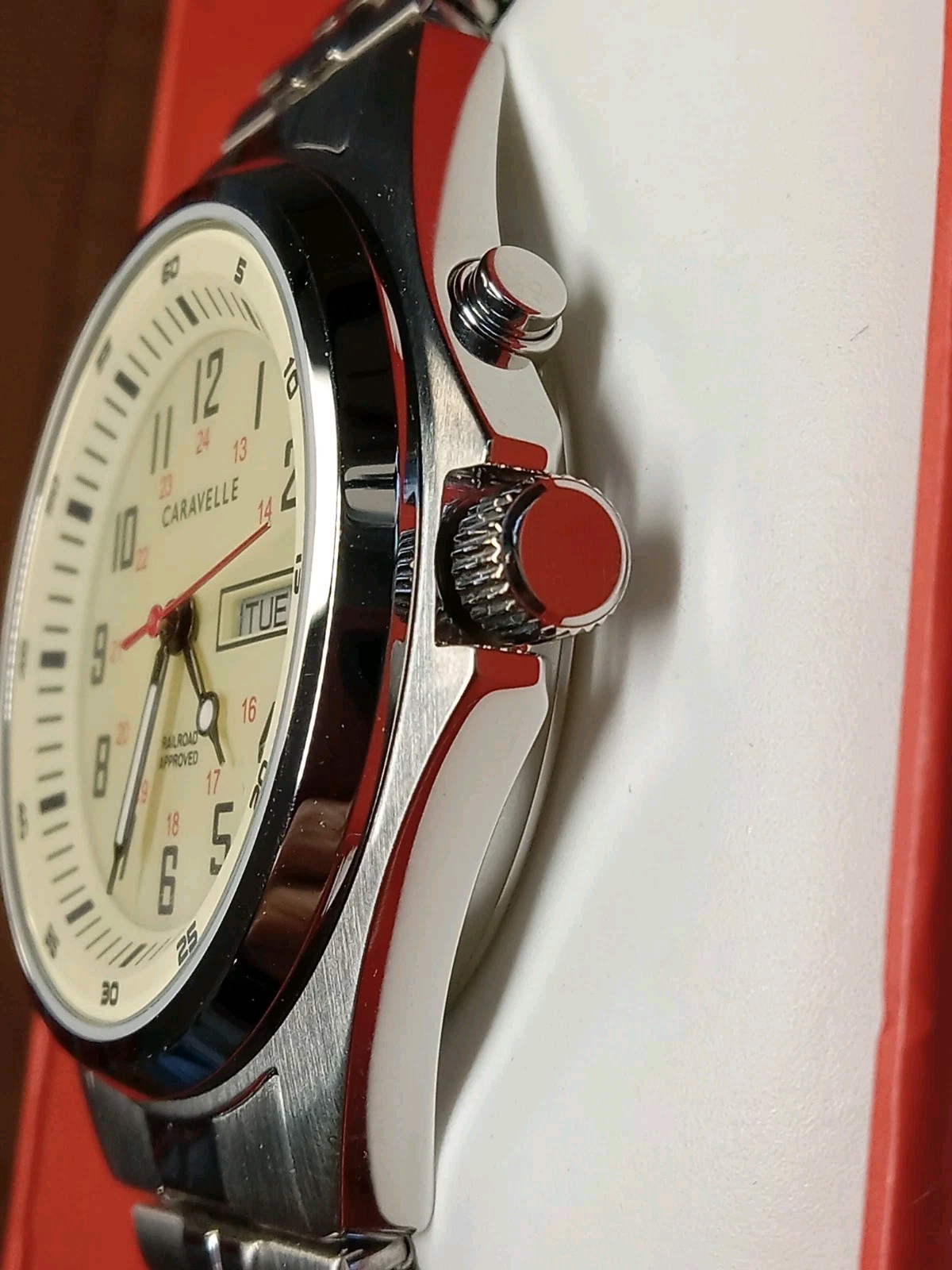 Caravelle by Bulova Railroad SS Expansion Cream Dial Men’s Quartz Watch 43C124