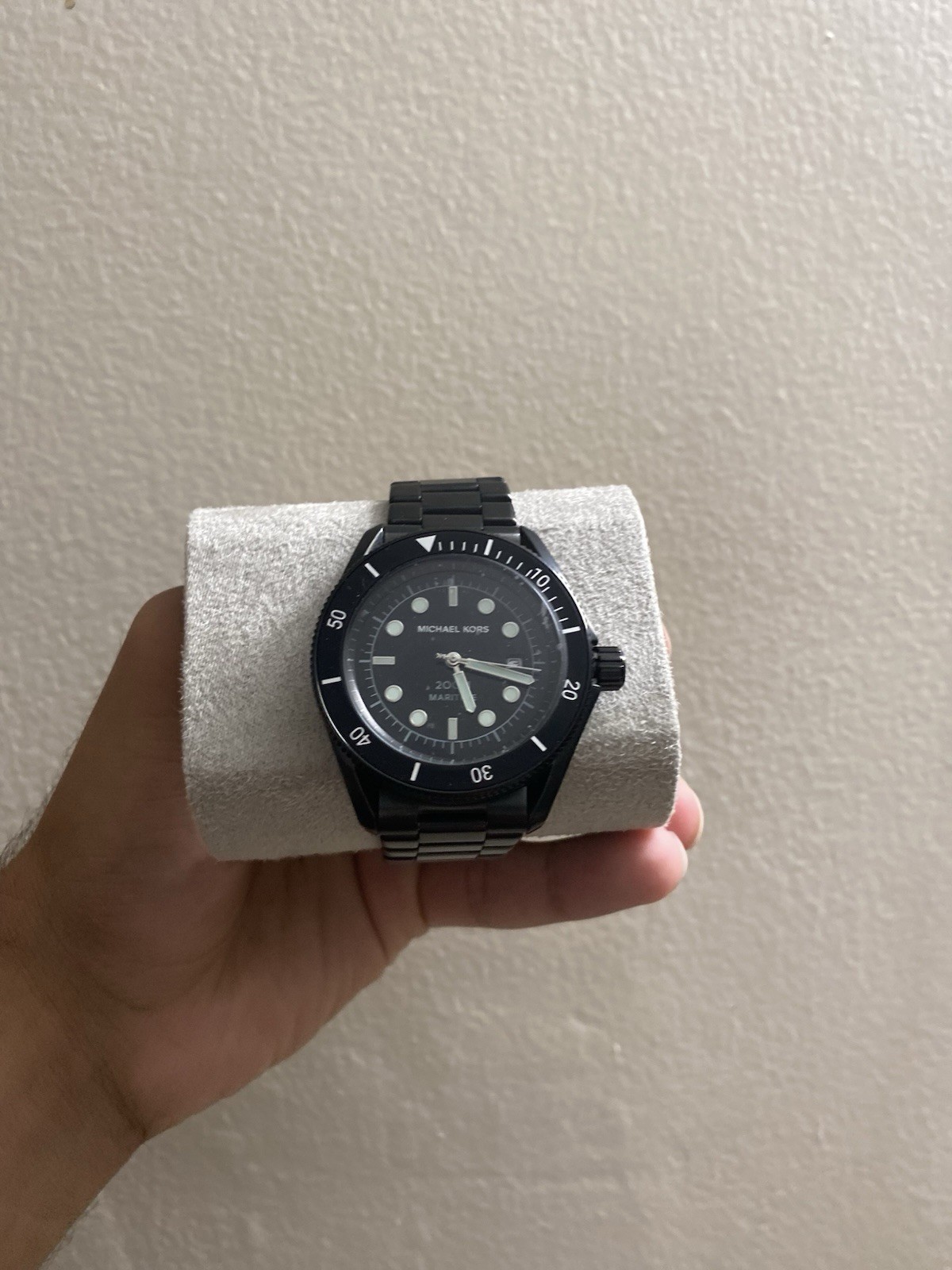 Michael Kors Maritime Mens 200m Diver Watch Black Dial Date Stainless Steel Band