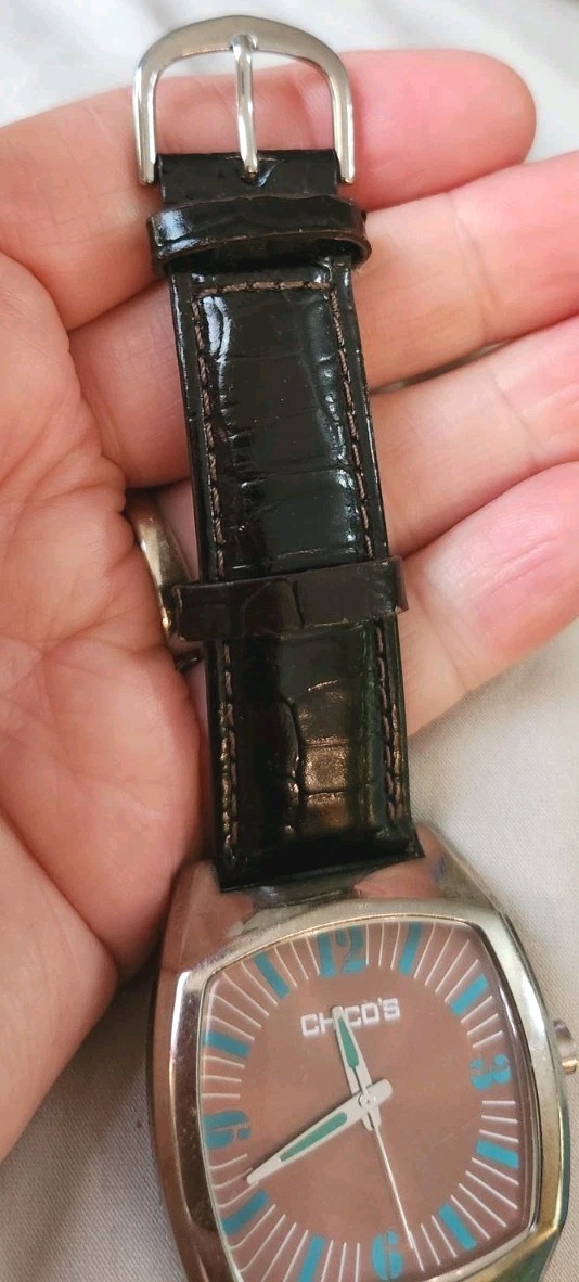 Men’s / Women’s Blue Brown Square Chico’s Watch Black Faux Leather Silver Case