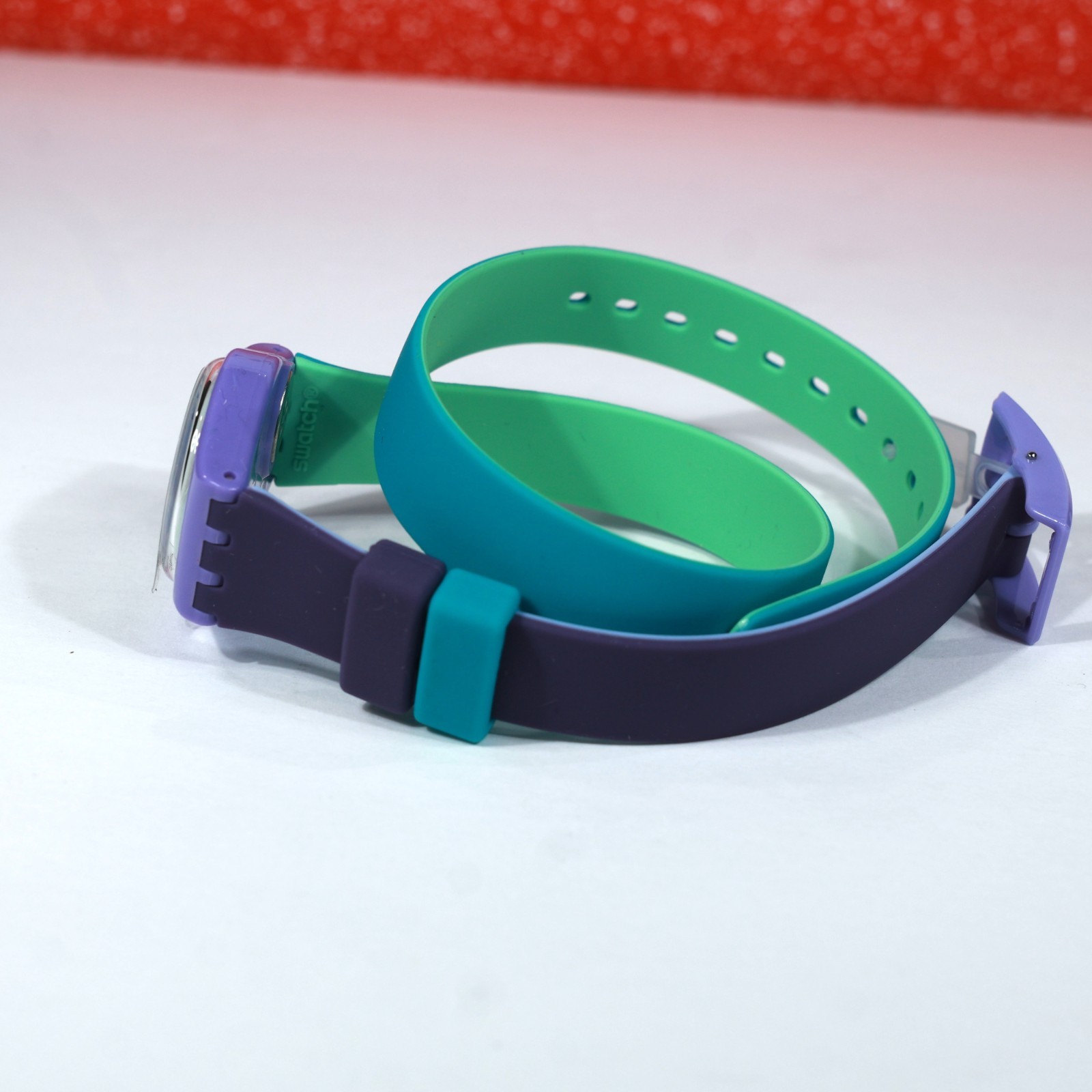 New Swatch Swiss LV117 Fun In Blue Wrap Around 25MM Green Blue Purple Reversible