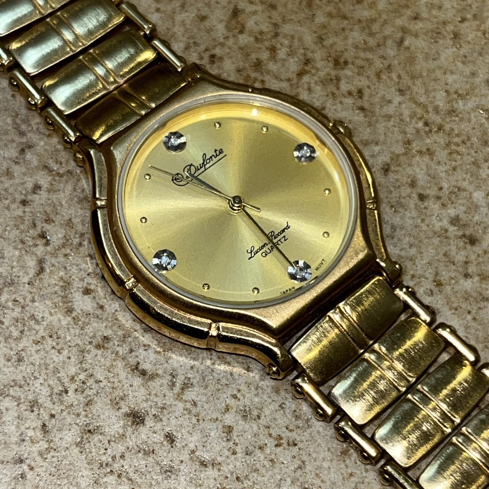 Vintage Dufonte Lucien Piccard Quartz Watch 33mm Rhinstone Hour Marks Runs Great