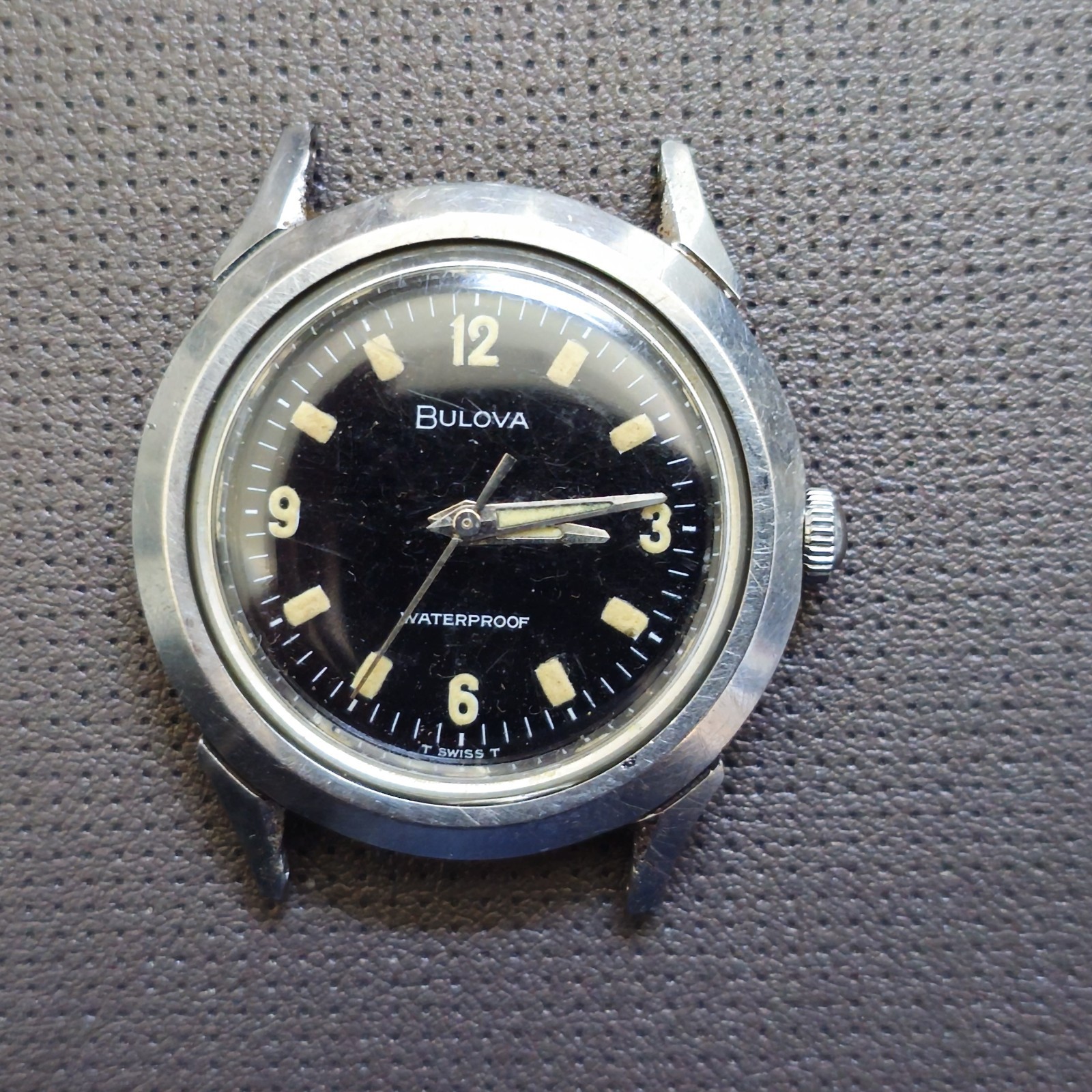 Vintage Rare Bulova Surf King Manual Wind “Snap in” Watch, 1964 Black Tritium