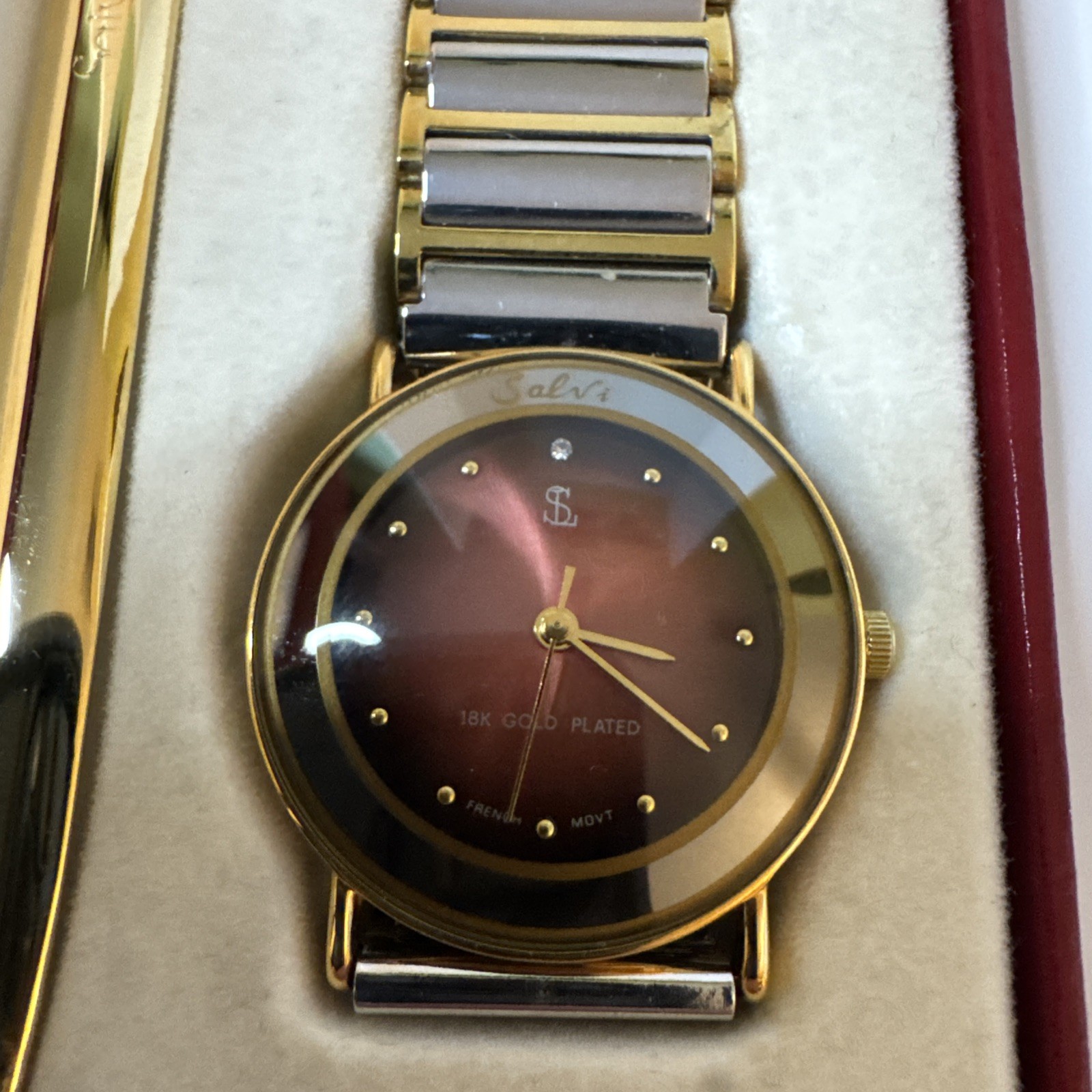 Salvi Unisex 18k Gold Plated Quartz Watch With letter Opener & Pen Gift Set VTG