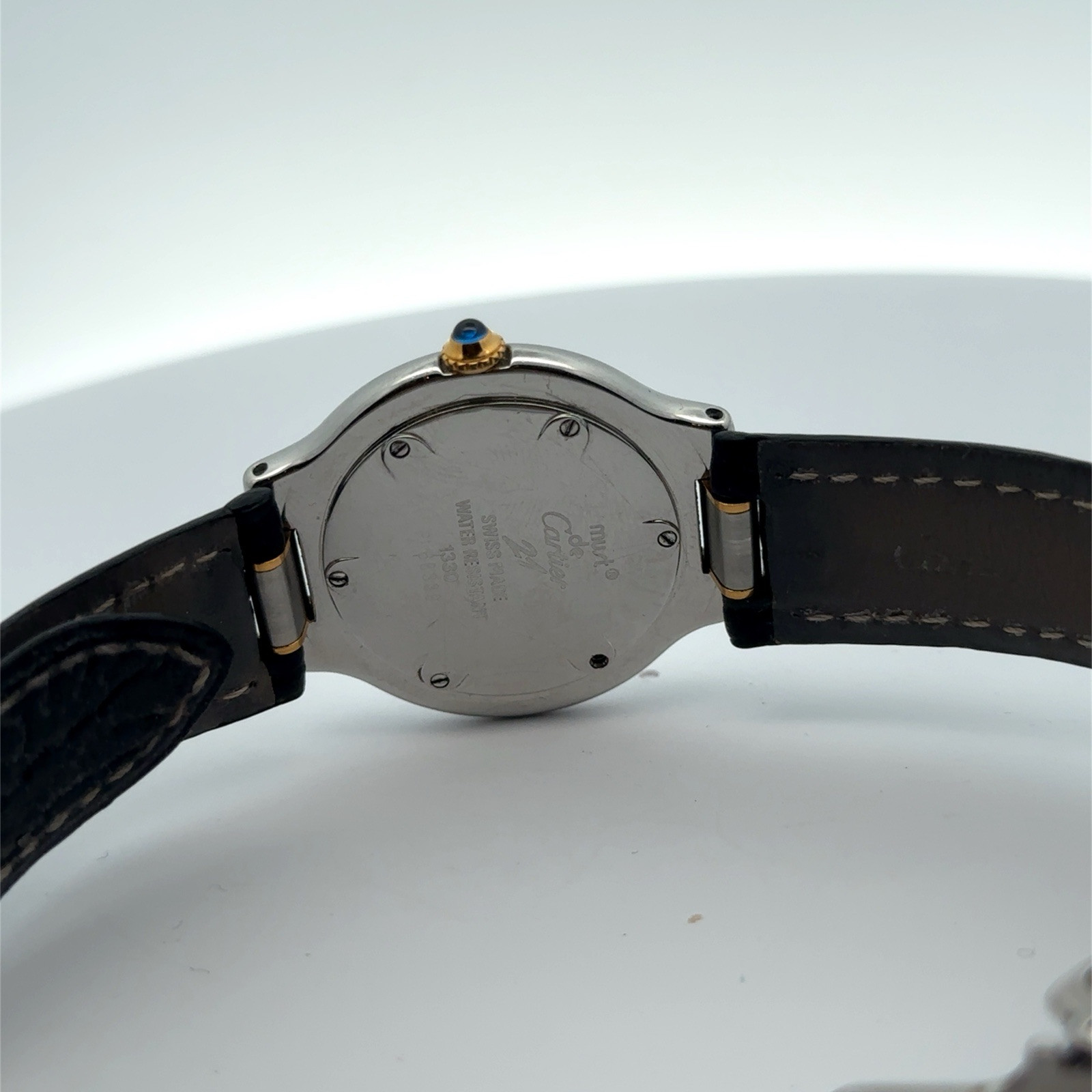 Cartier Must de Cartier 21 w/ Black Leather Band Stainless Steel Two Tone