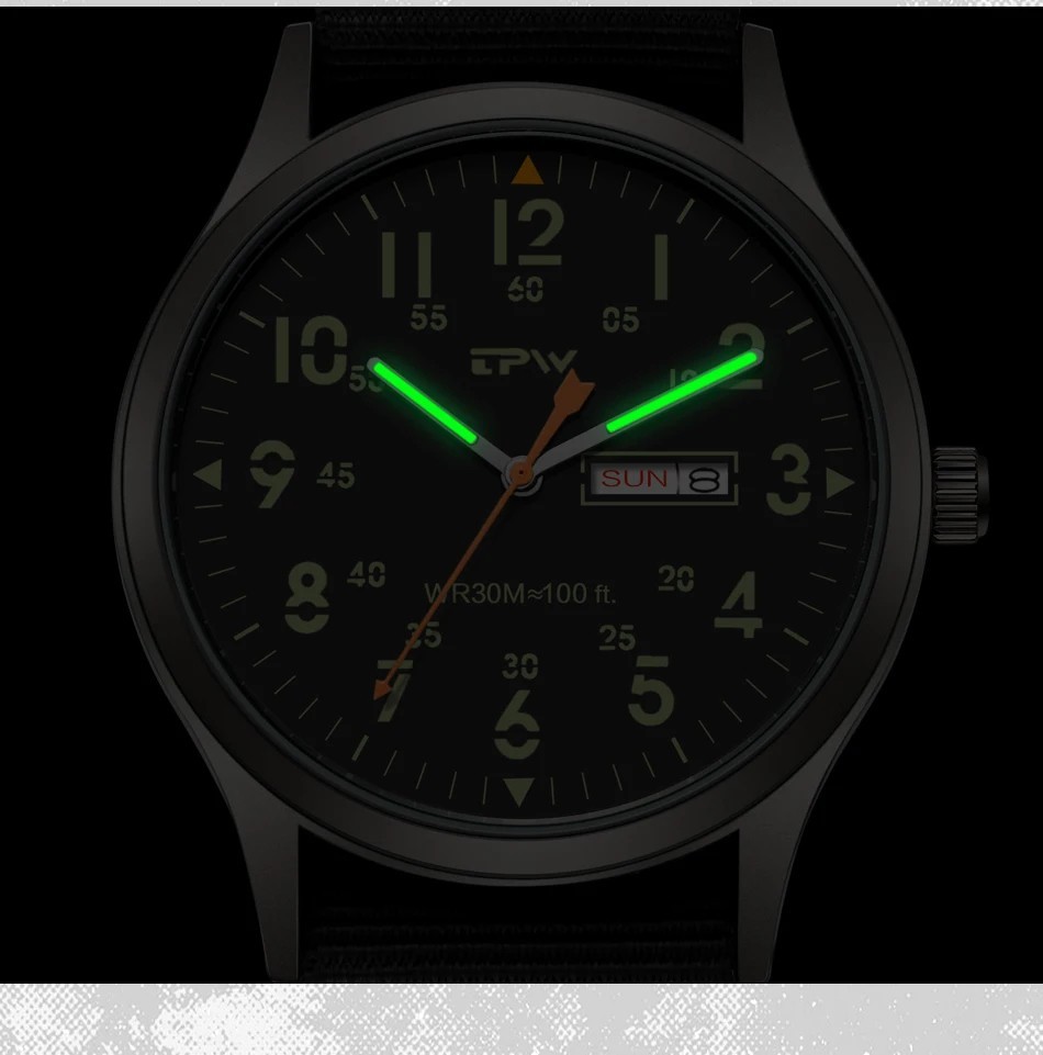 TPW 2026 Field Watch Quartz Military 24H Display Fabric Nylon Strap Easy Read