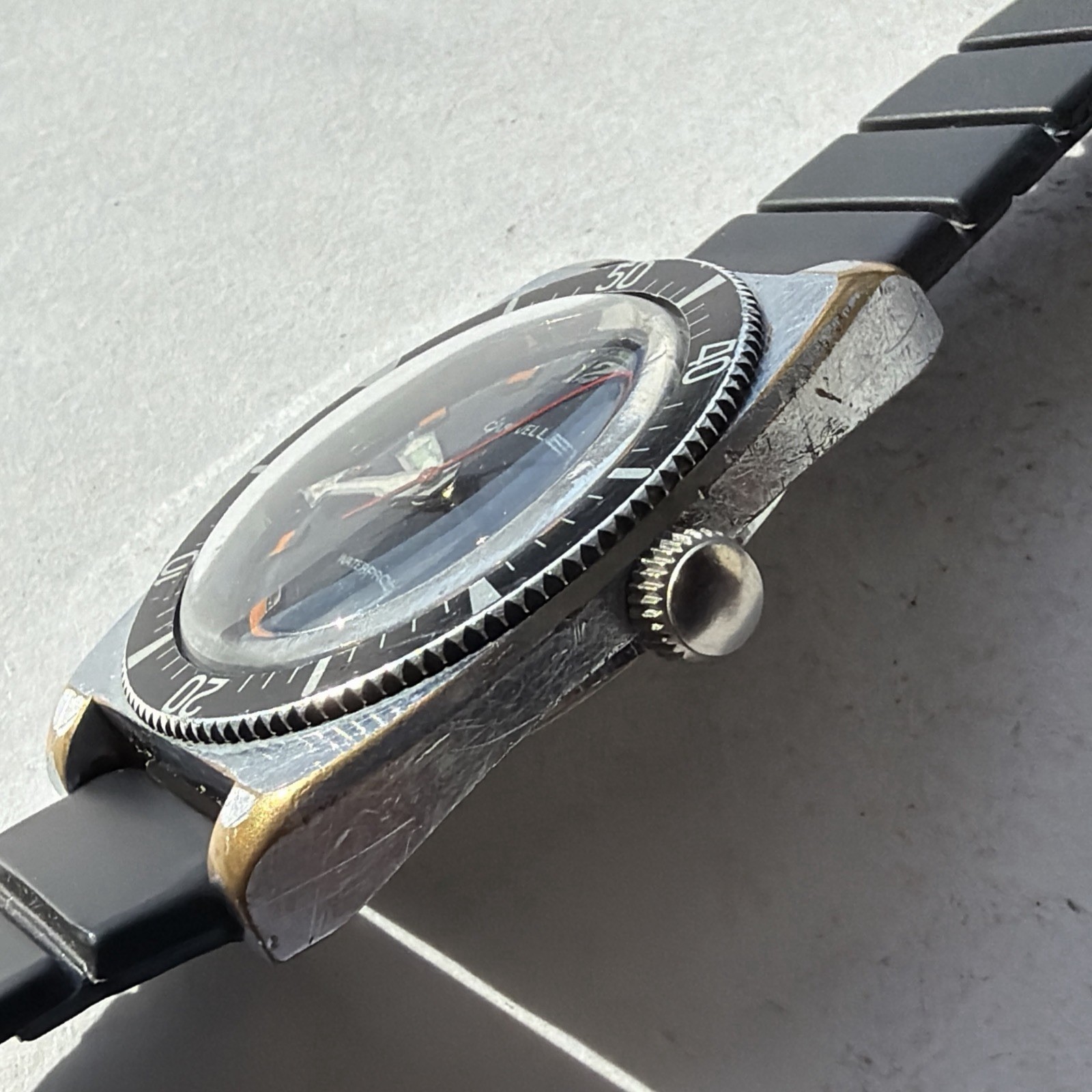 AS53 CARAVELLE VINTAGE DIVER Black Bezel Orange-Black Dial WATERPROOF Running**