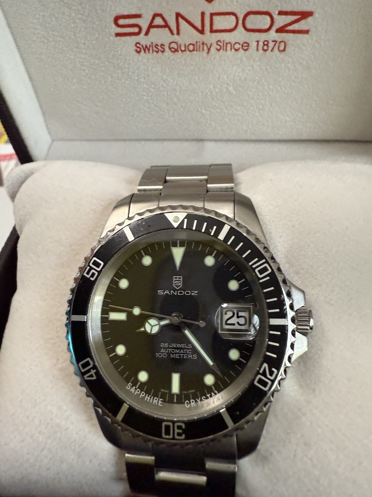 Sandoz Mechanical Automatic Divers Watch With Box And Papers! EXCELLENT
