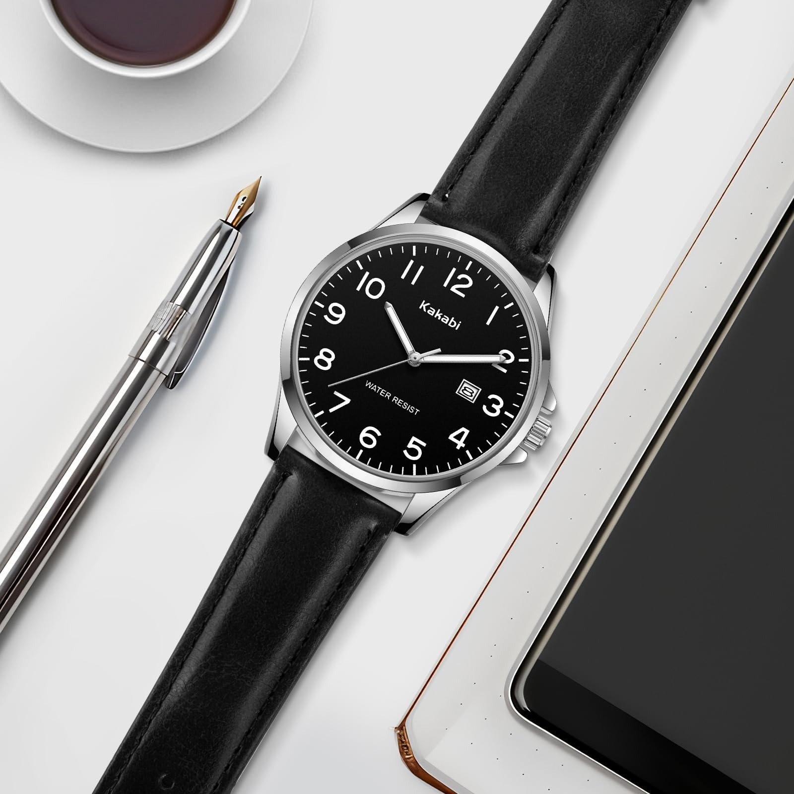 Kakabi Minimalist Men’s Waterproof Quartz Analog Watch with Leather Strap