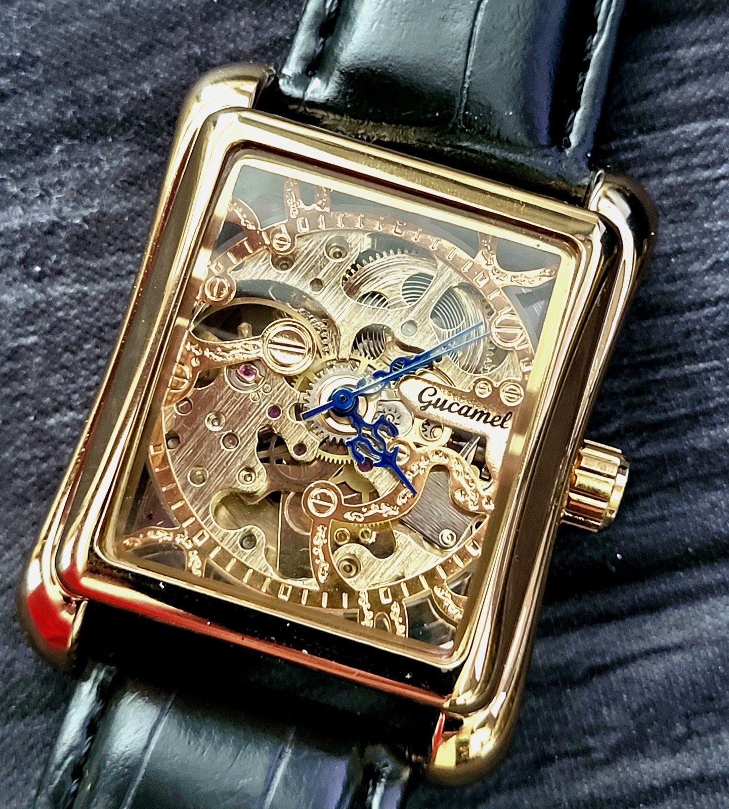 Unique Exhibition Case Skeleton Automatic Mens Dress Watch