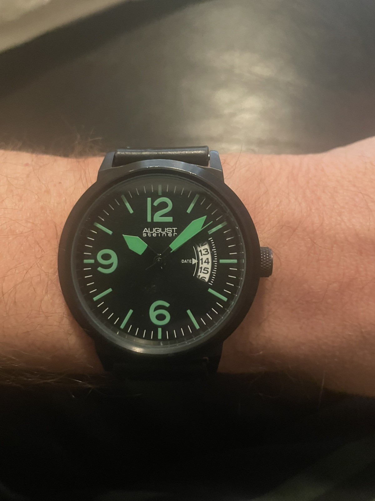 August Steiner Brushed Black Steel Men’s Watch (model AS8012GN) 44mm