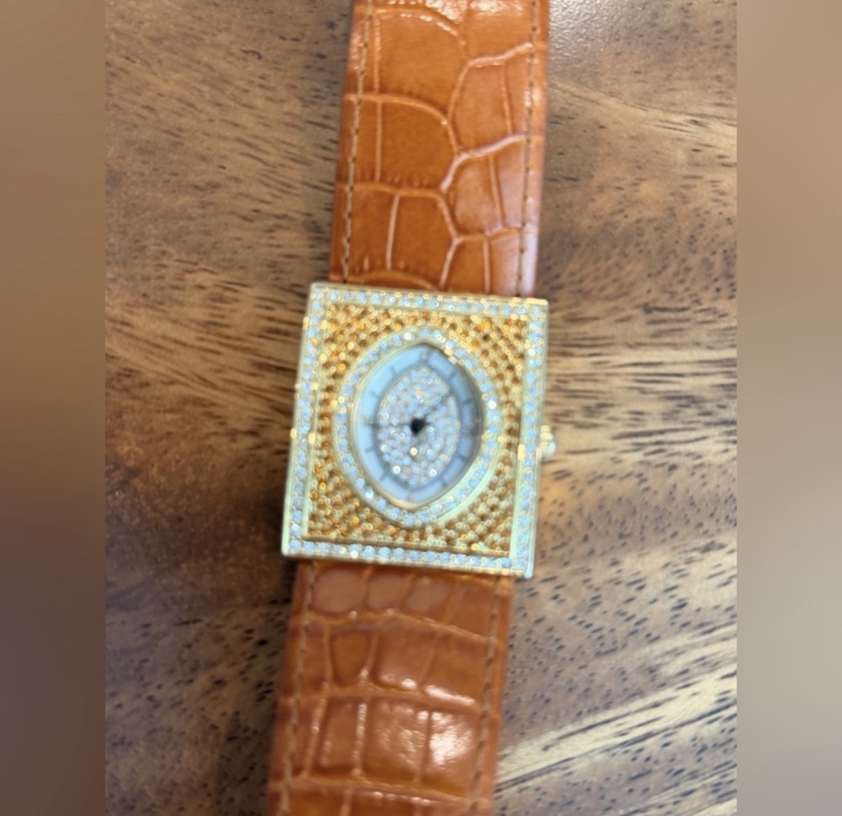 Adrienne Vittadini Crystal Lux Vintage Timepiece CrocEmbossed Leather Strap