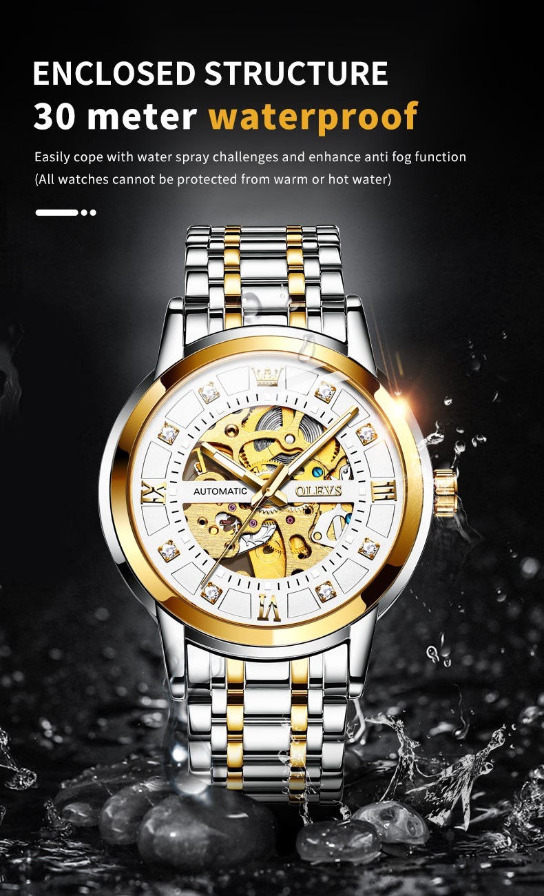 OLEVS 9901 Fashion Multi-functiom Accurate Transparent Vintage Mechanical Watch