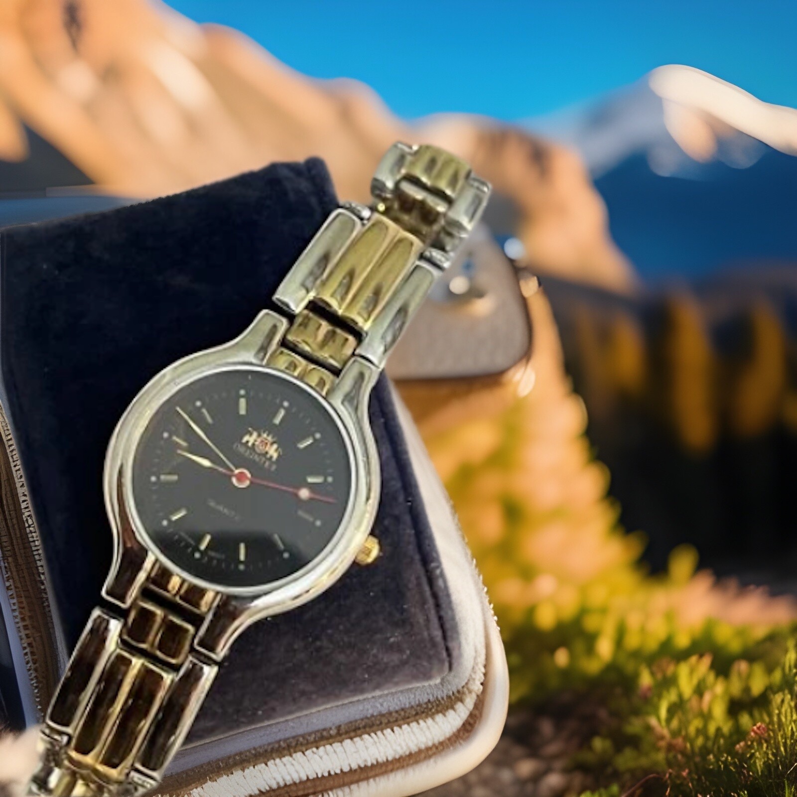 oreintex,Quartz Black face gold marker 32 mm case stainless steel, I Very Clean