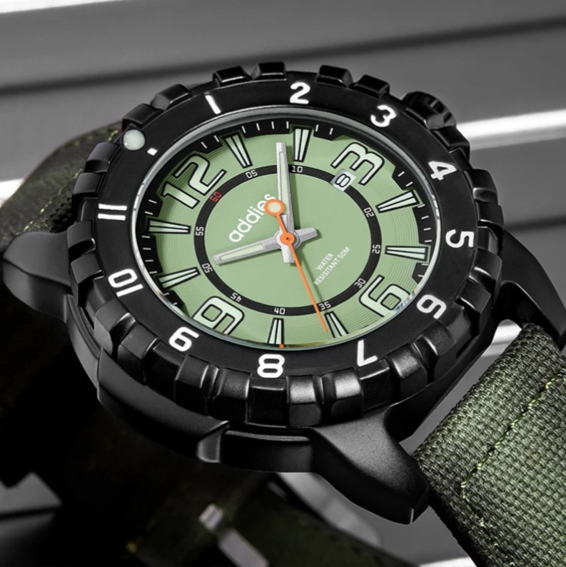 47MM ADDIESDIVE Military Quartz Dive Watch Men Nylon 50M Waterproof Luminous NEW