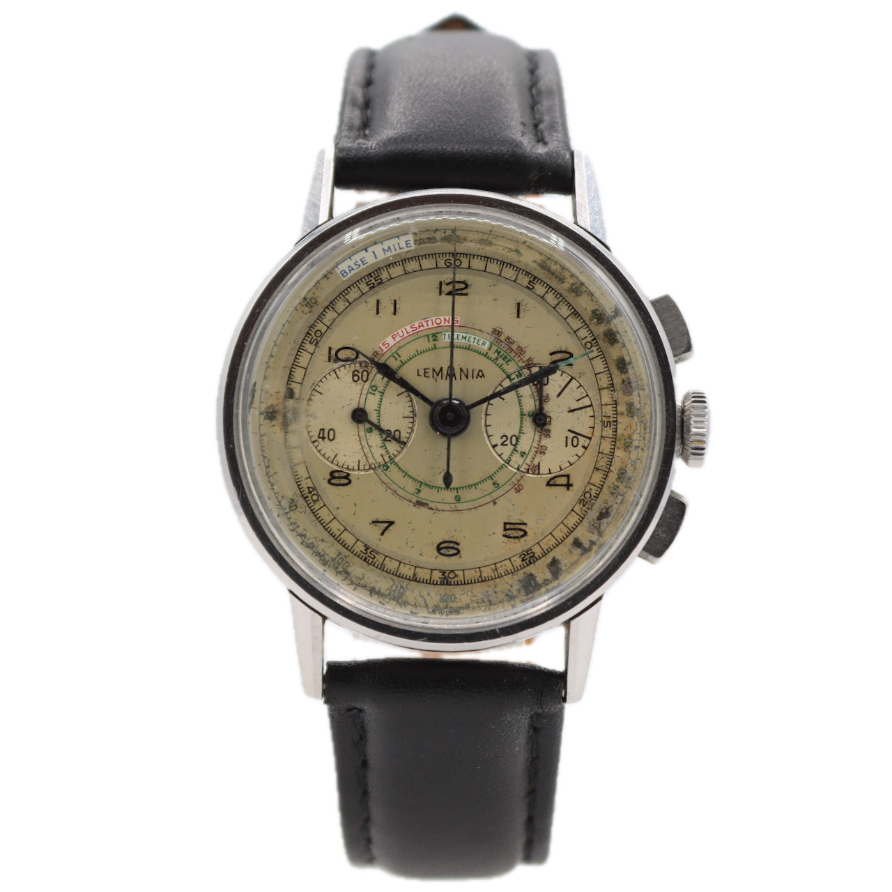 Vintage 35mm Lemania 3854 Military Men’s Chronograph Wristwatch CH27 Steel