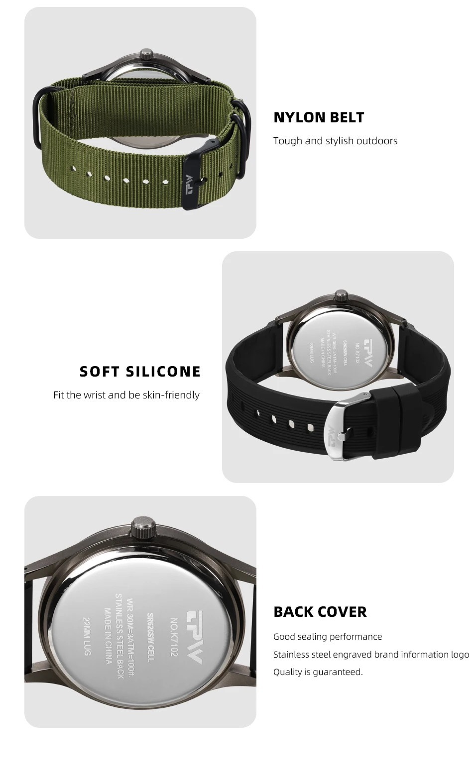 TPW 2026 Field Watch Quartz Military 24H Display Fabric Nylon Strap Easy Read
