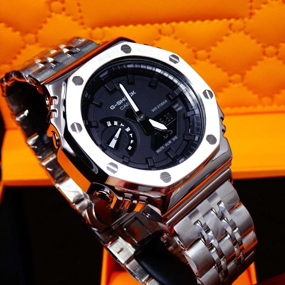 CUSTOM CASIO G-SHOCK GA-2100-7A Movement Stainless Steel Silver Bezel New in Box