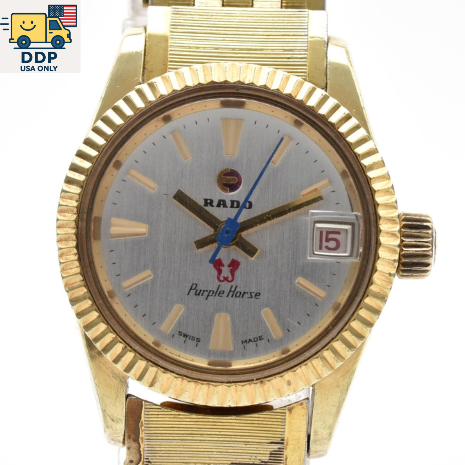 RADO Purple Horse Vintage Automatic Date Women’s Watch 22mm Gold White [Exc+5]