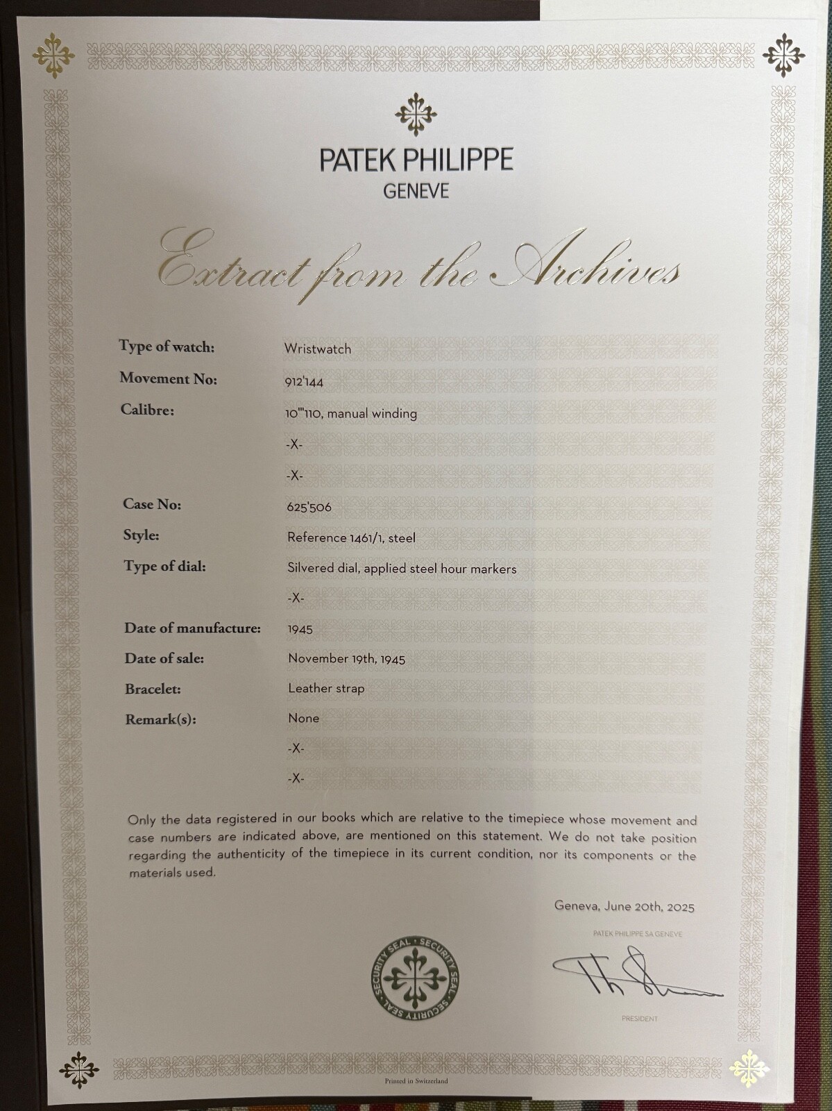 Ultra-Rare 1945 Patek Philippe Ref. 1461/1 Stainless Steel Calatrava