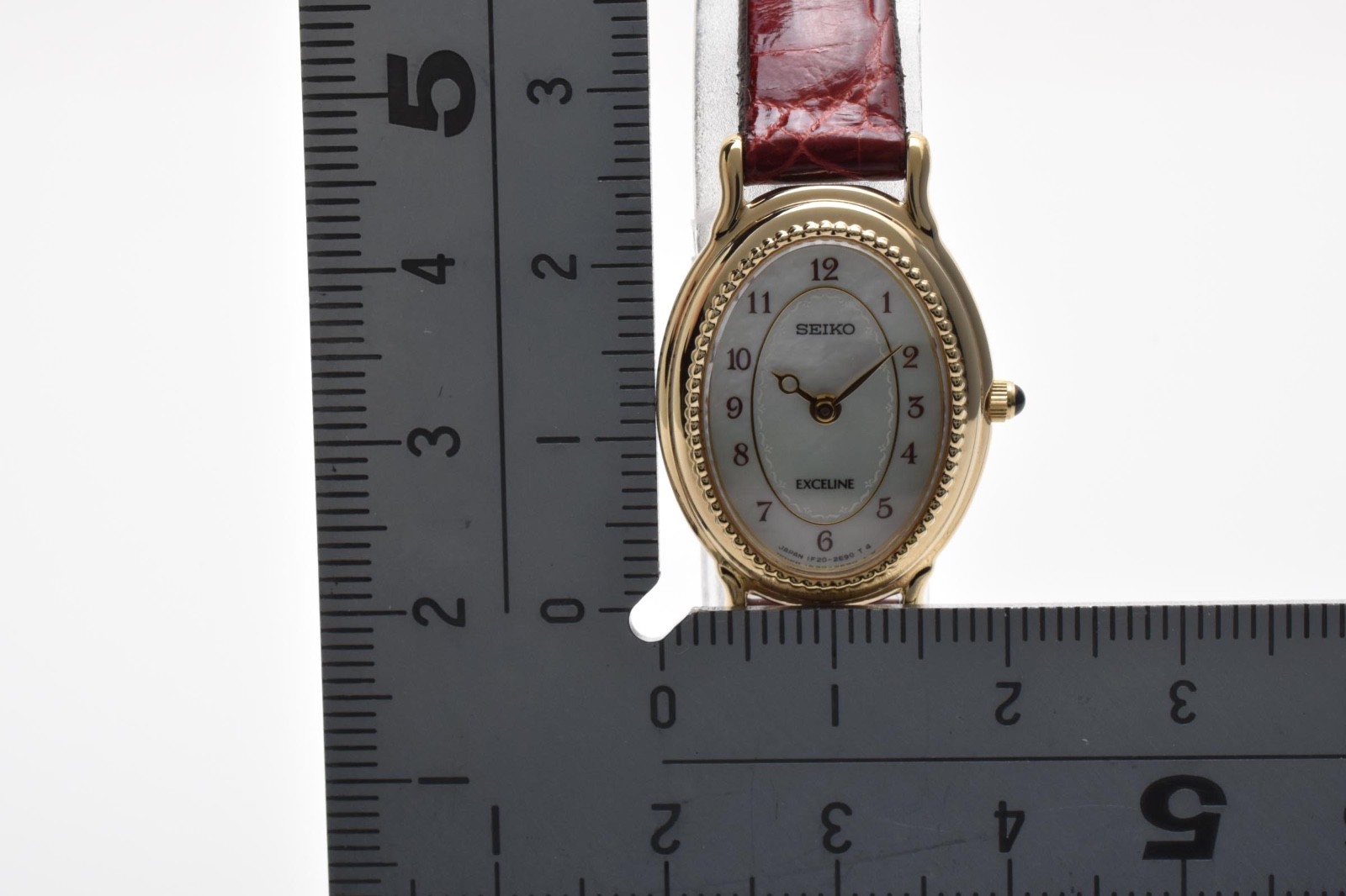 [Mint] SEIKO Exceline 1F20-6A4A Gold MOP Dial Red Leather Quartz Women’s Watch