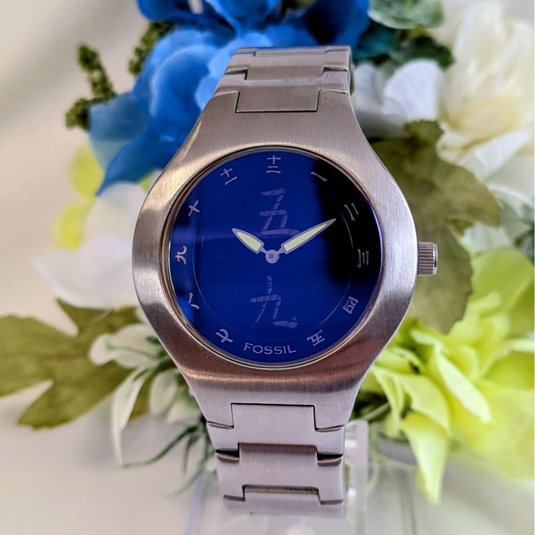 Fossil Big Tick Men’s Watch Blue Japanese Numerals Quartz Japan Rare 073769