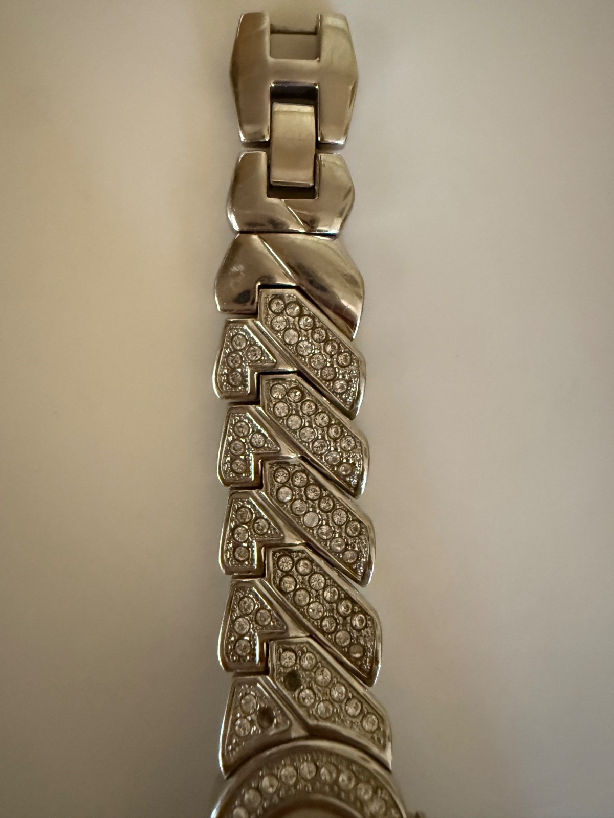 Vintage DKNY Crystal Pave D Logo Link Bracelet Watch Stainless Steel As Is