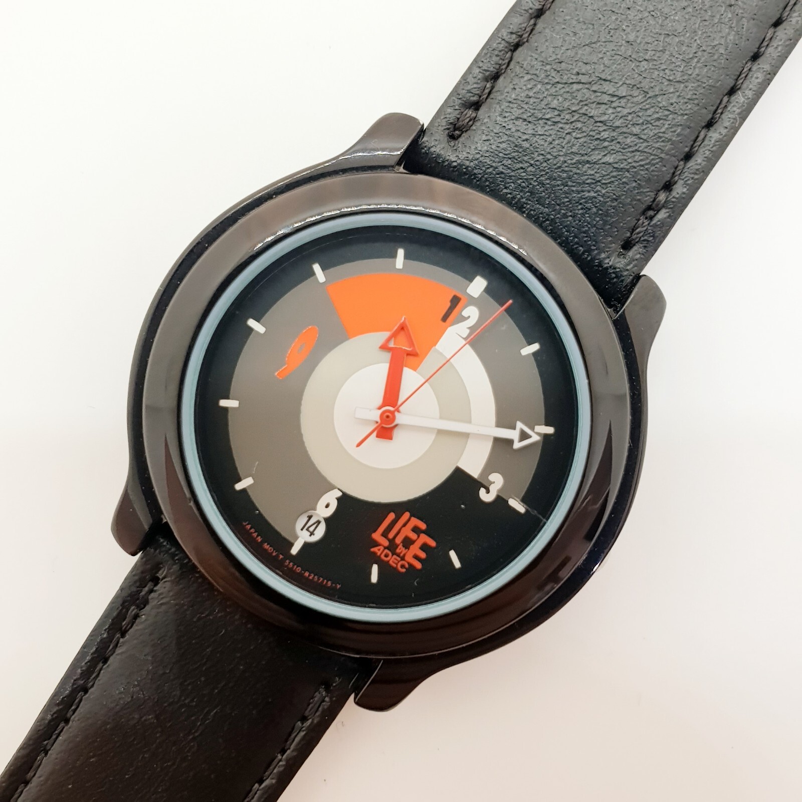 Black Red and White Adec by Citizen Japanese Quartz Watch, Unique Vintage Watch