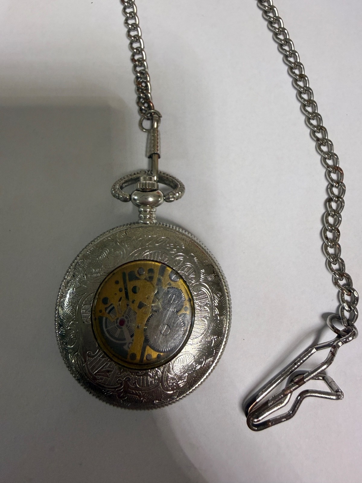 Vintage Skeleton Pocket Watch Roman Numerals Mechanical Style Singapore Movement