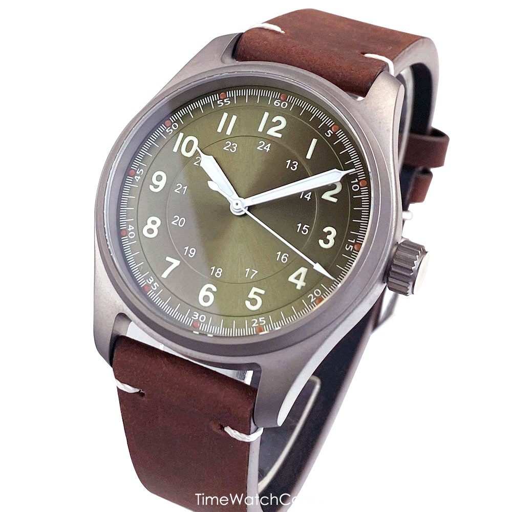 Ti-2 Titanium NH35A Pilot Automatic Men Watch 20BAR Green Sapphire Crystal 39mm