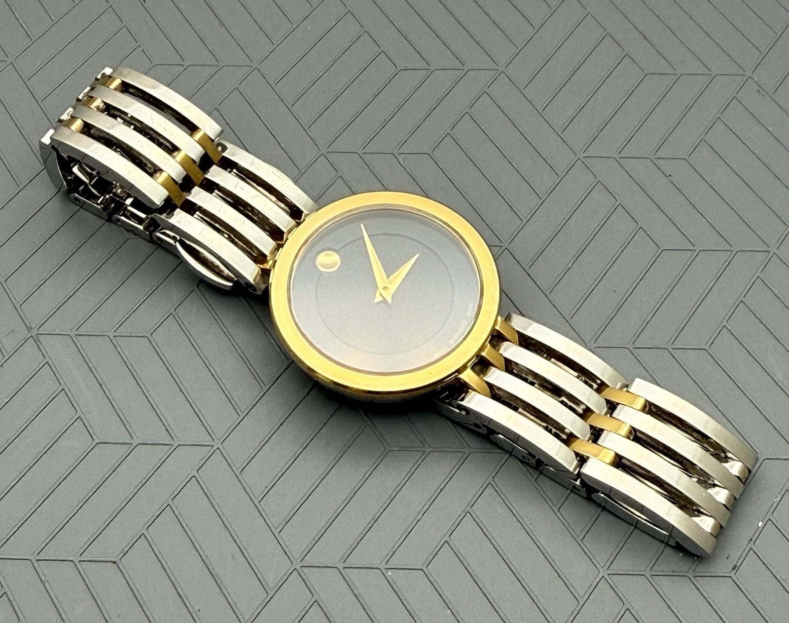 Swiss Movado Esperanza 2 Tone Gold / S.S Black Dial Ladies Model # 0607053